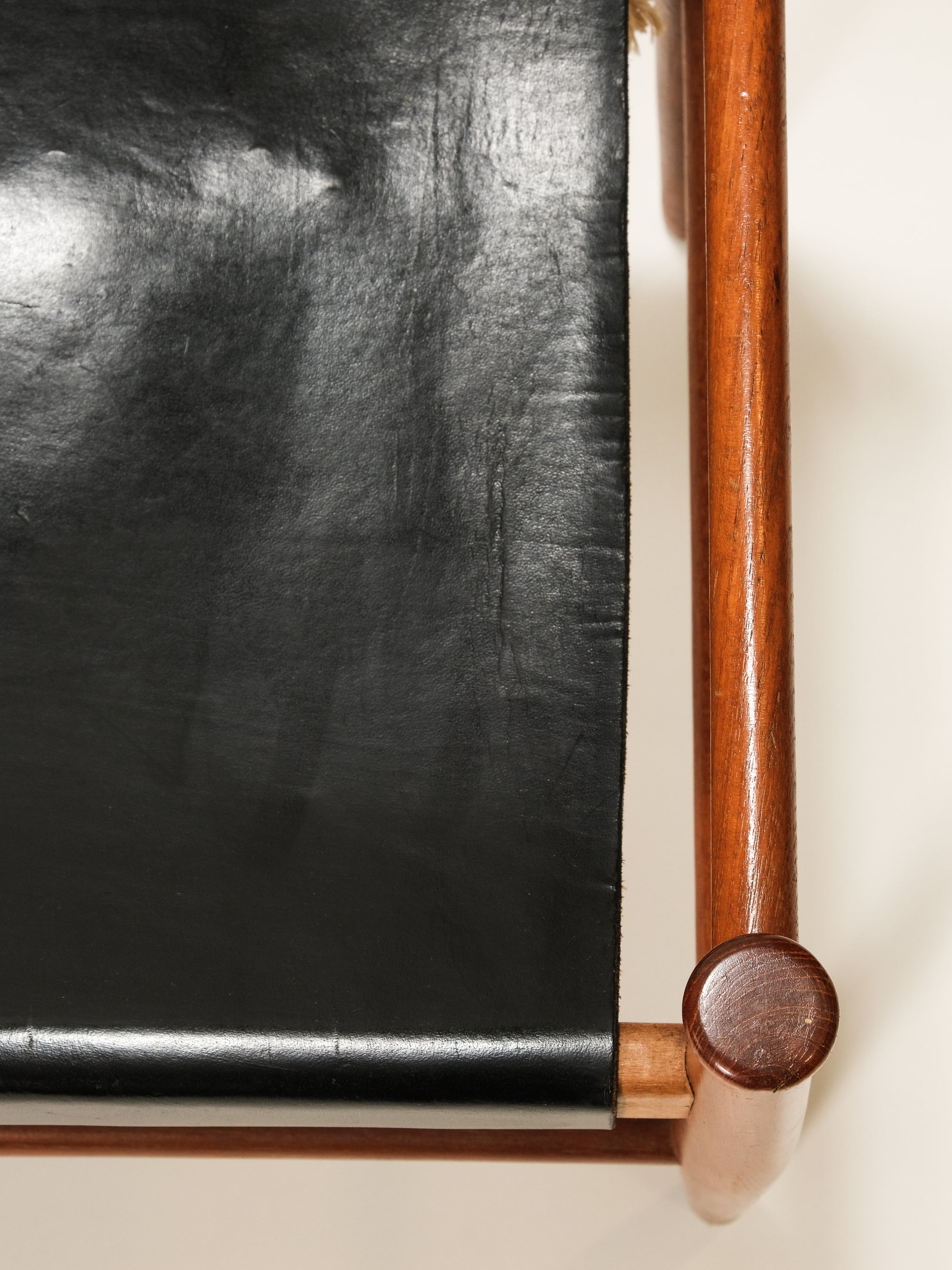 Black Leather and Teak Footstool by Gillis Lundgren for Ikea, 1960s