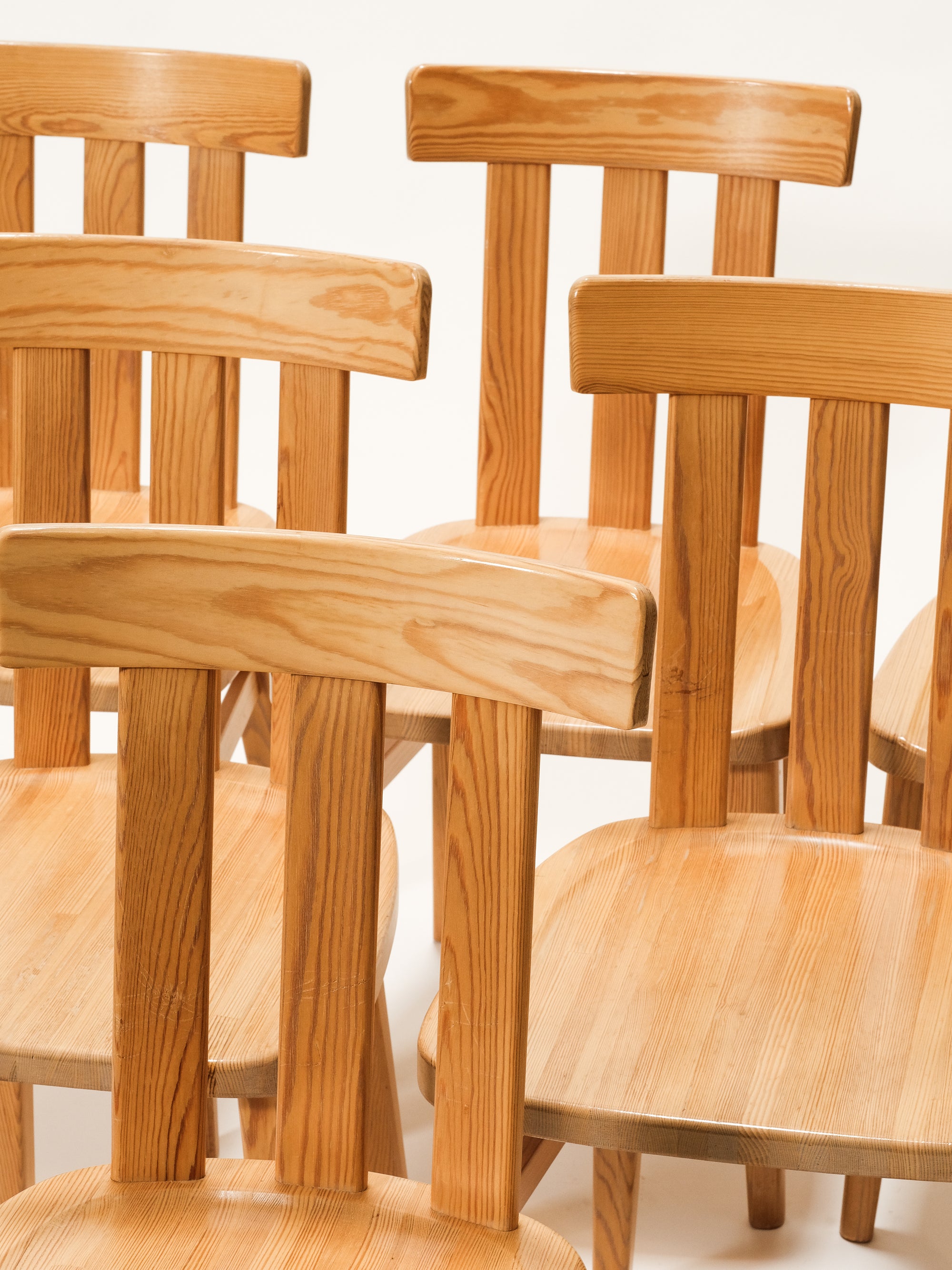 Solid Pine Dining Chairs Model &quot;Leo&quot; by Werner West for Keravan Puusepäntehdas, Set of 6
