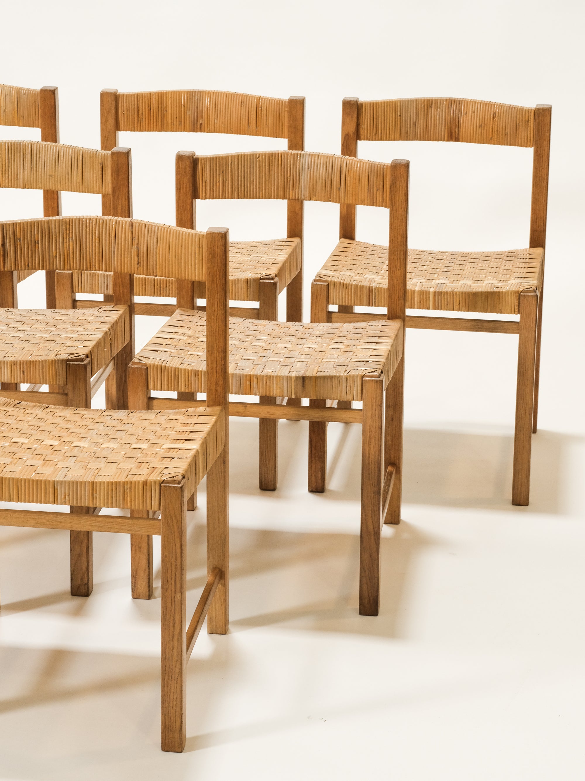 Oak &amp; Woven Cane Dining Chairs by Reino Ruokolainen for Haimi, 1960s, Set of 6