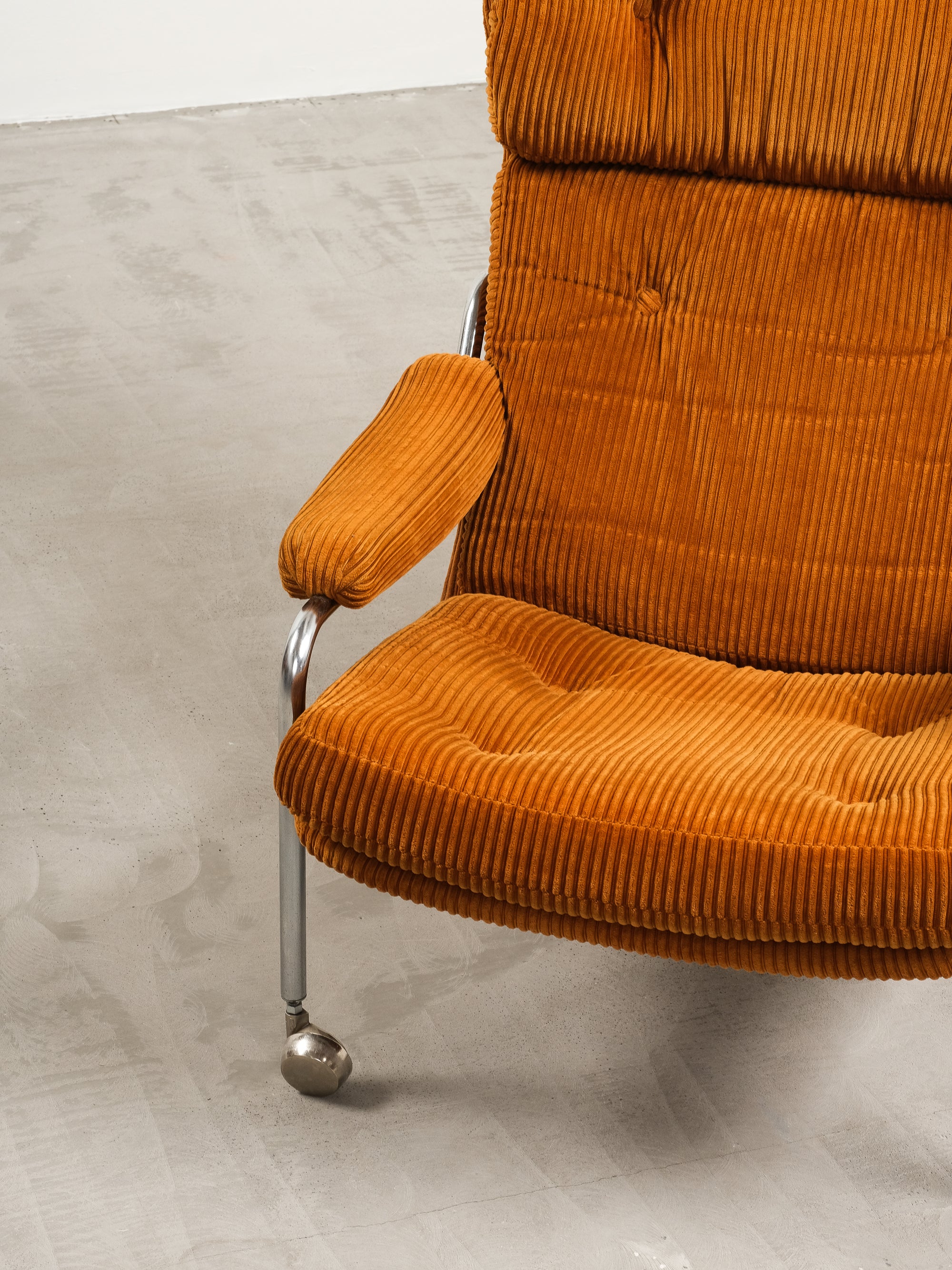 Tubular Chrome Steel Lounge Chair with Corduroy Fabric Upholstery, 1970s