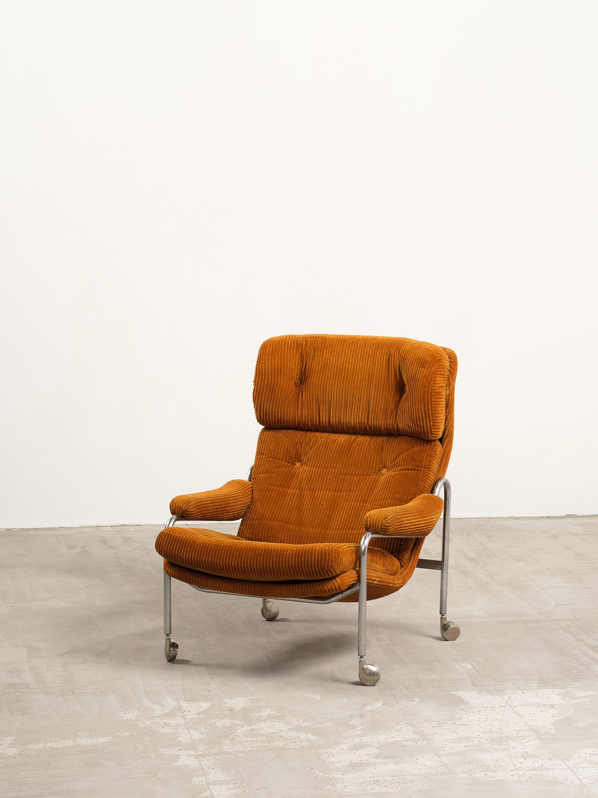 Tubular Chrome Steel Lounge Chair with Corduroy Fabric Upholstery, 1970s