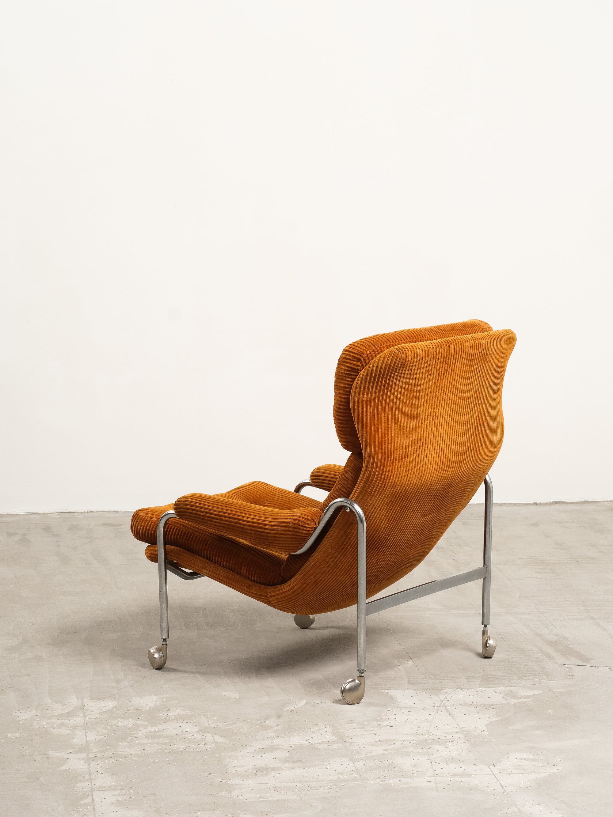 Tubular Chrome Steel Lounge Chair with Corduroy Fabric Upholstery, 1970s