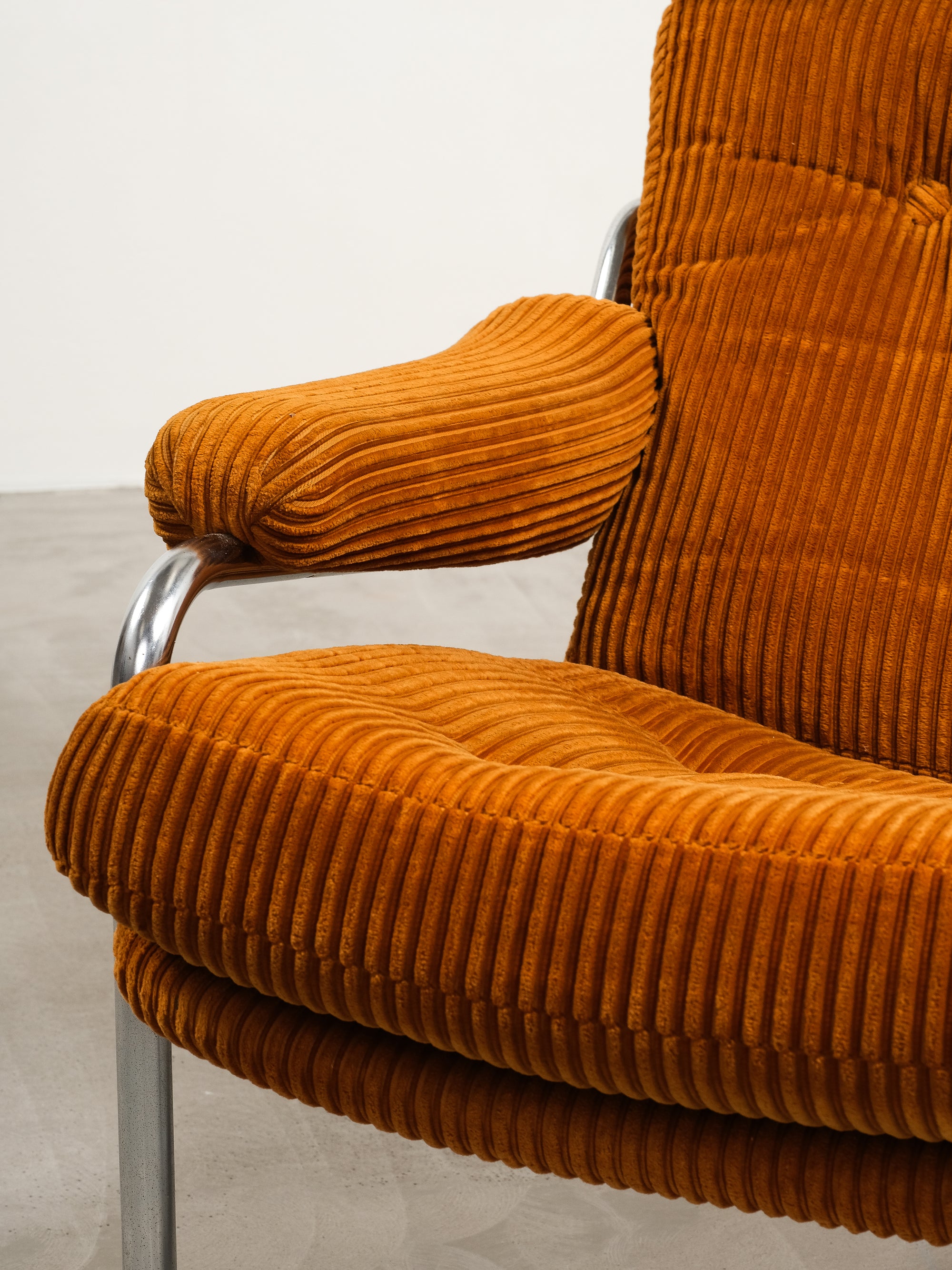 Tubular Chrome Steel Lounge Chair with Corduroy Fabric Upholstery, 1970s