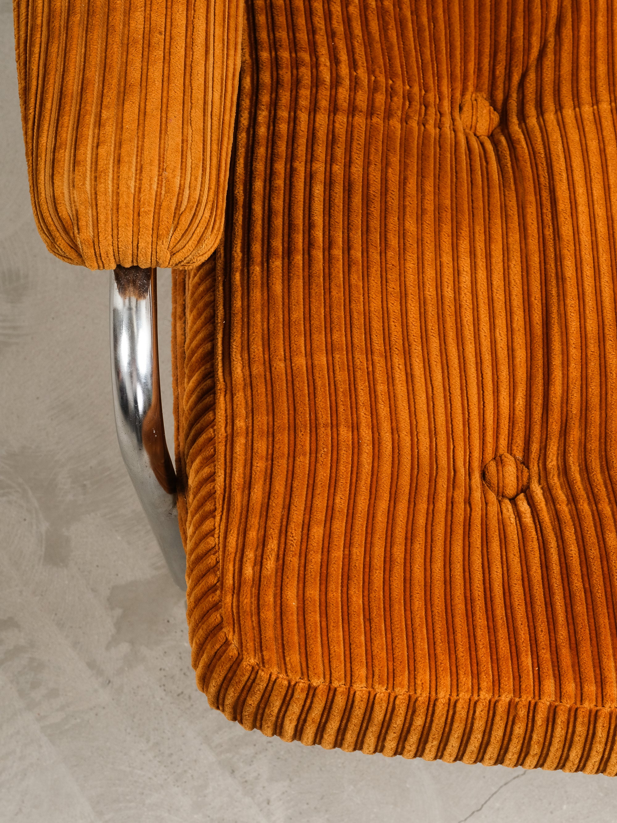 Tubular Chrome Steel Lounge Chair with Corduroy Fabric Upholstery, 1970s