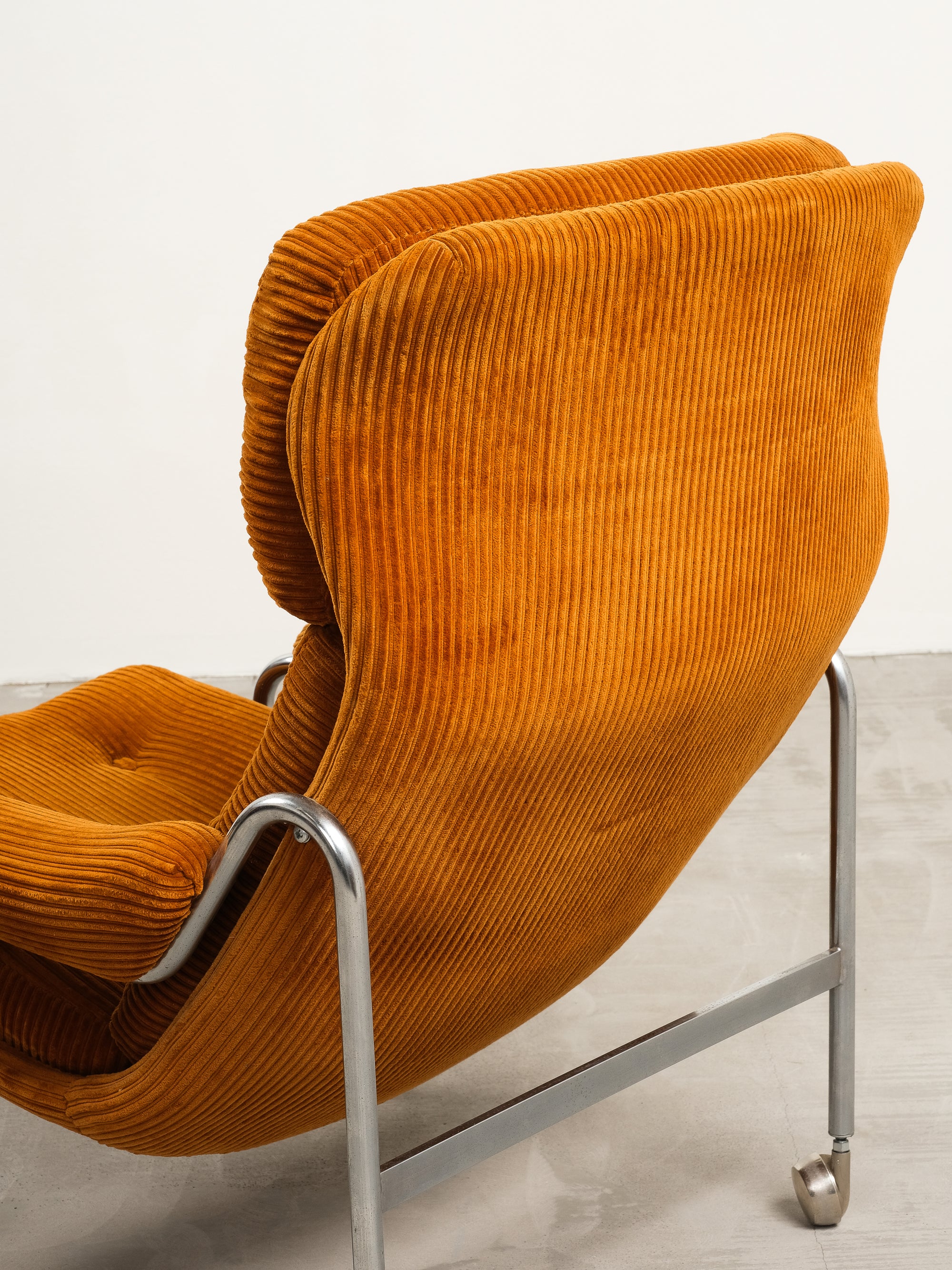 Tubular Chrome Steel Lounge Chair with Corduroy Fabric Upholstery, 1970s