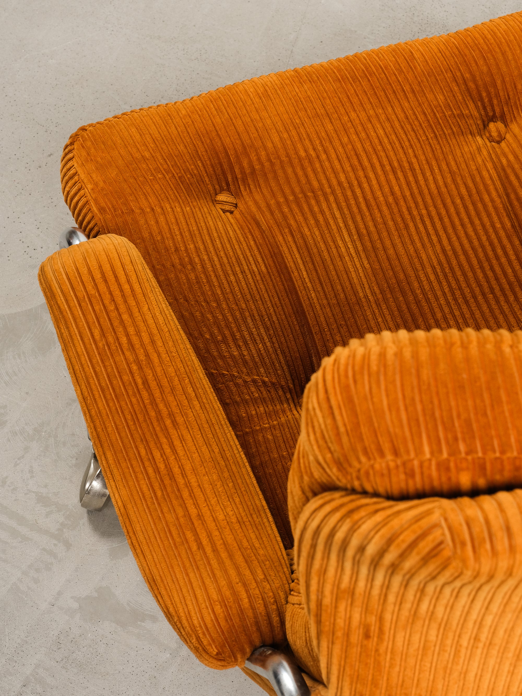 Tubular Chrome Steel Lounge Chair with Corduroy Fabric Upholstery, 1970s