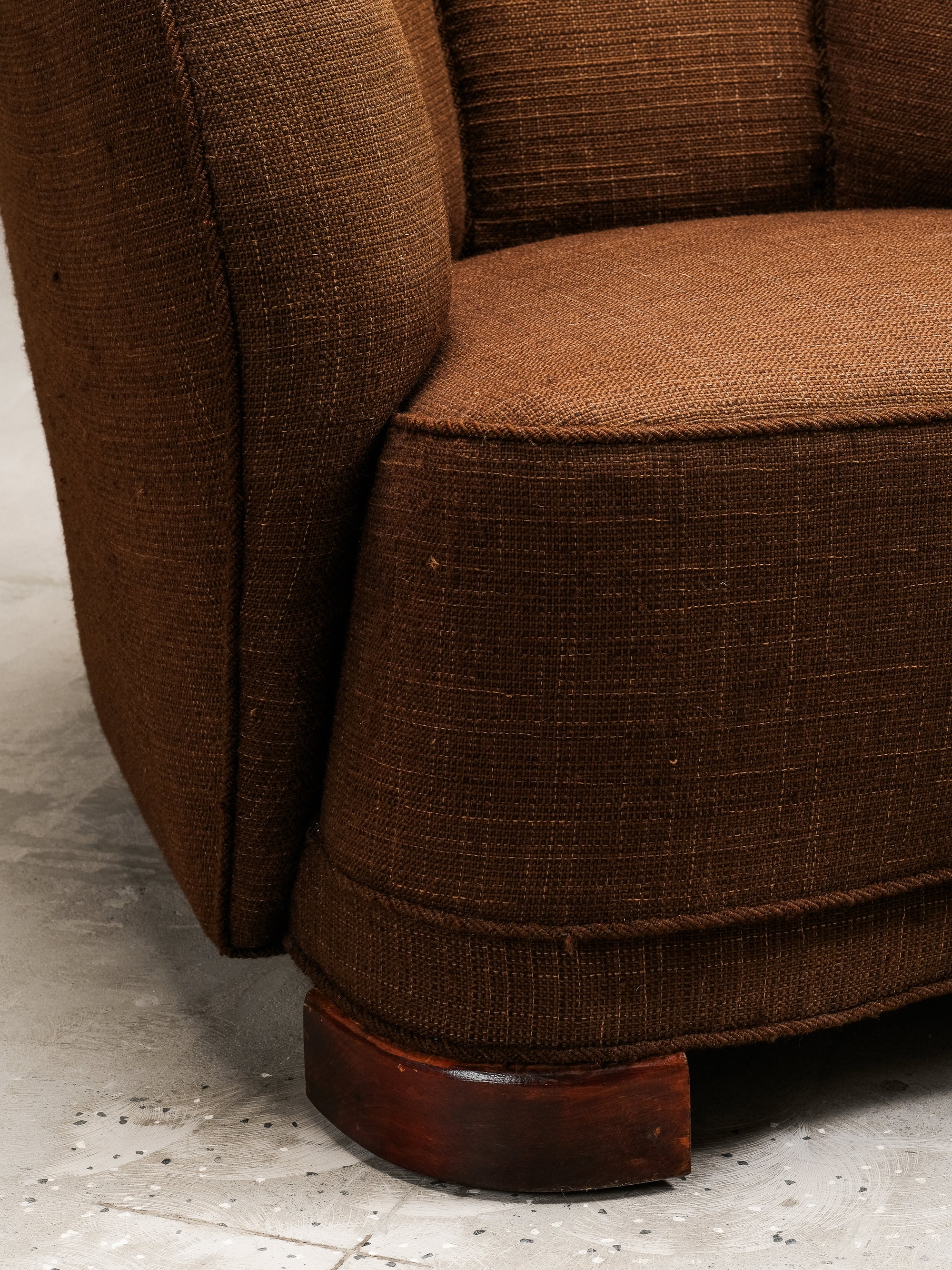 Curved Danish Modern Club Chair in Original Brown Wool Upholstery, 1940s