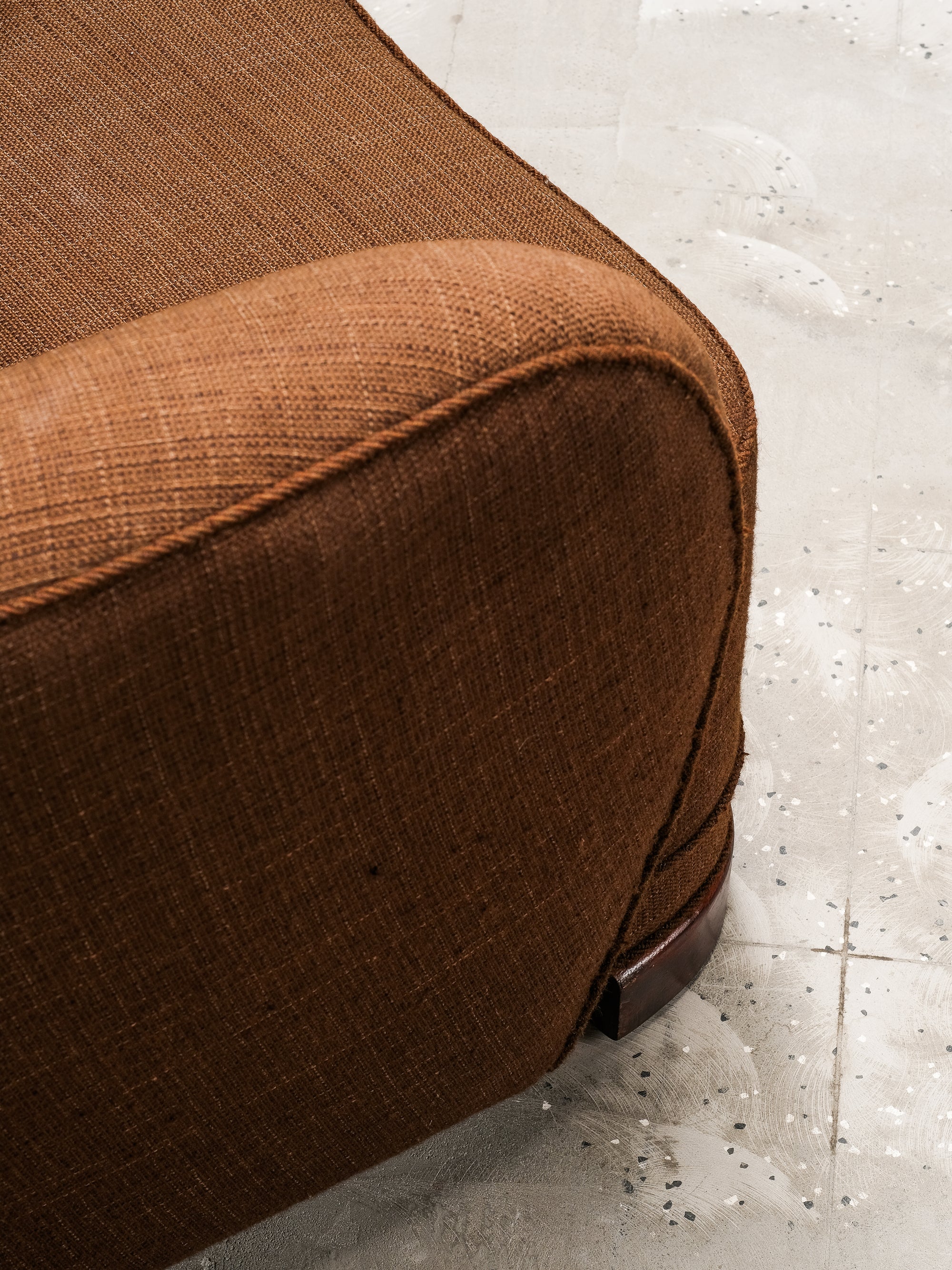 Curved Danish Modern Club Chair in Original Brown Wool Upholstery, 1940s