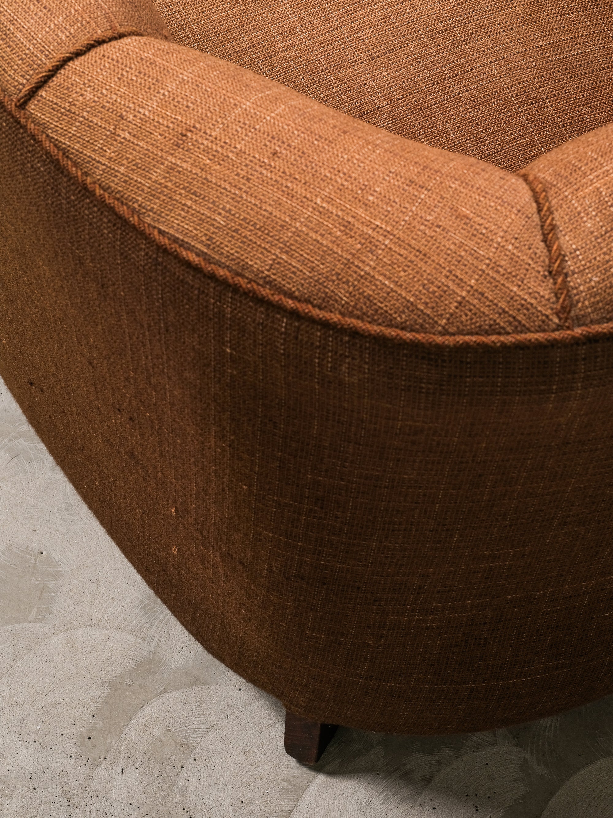 Curved Danish Modern Club Chair in Original Brown Wool Upholstery, 1940s