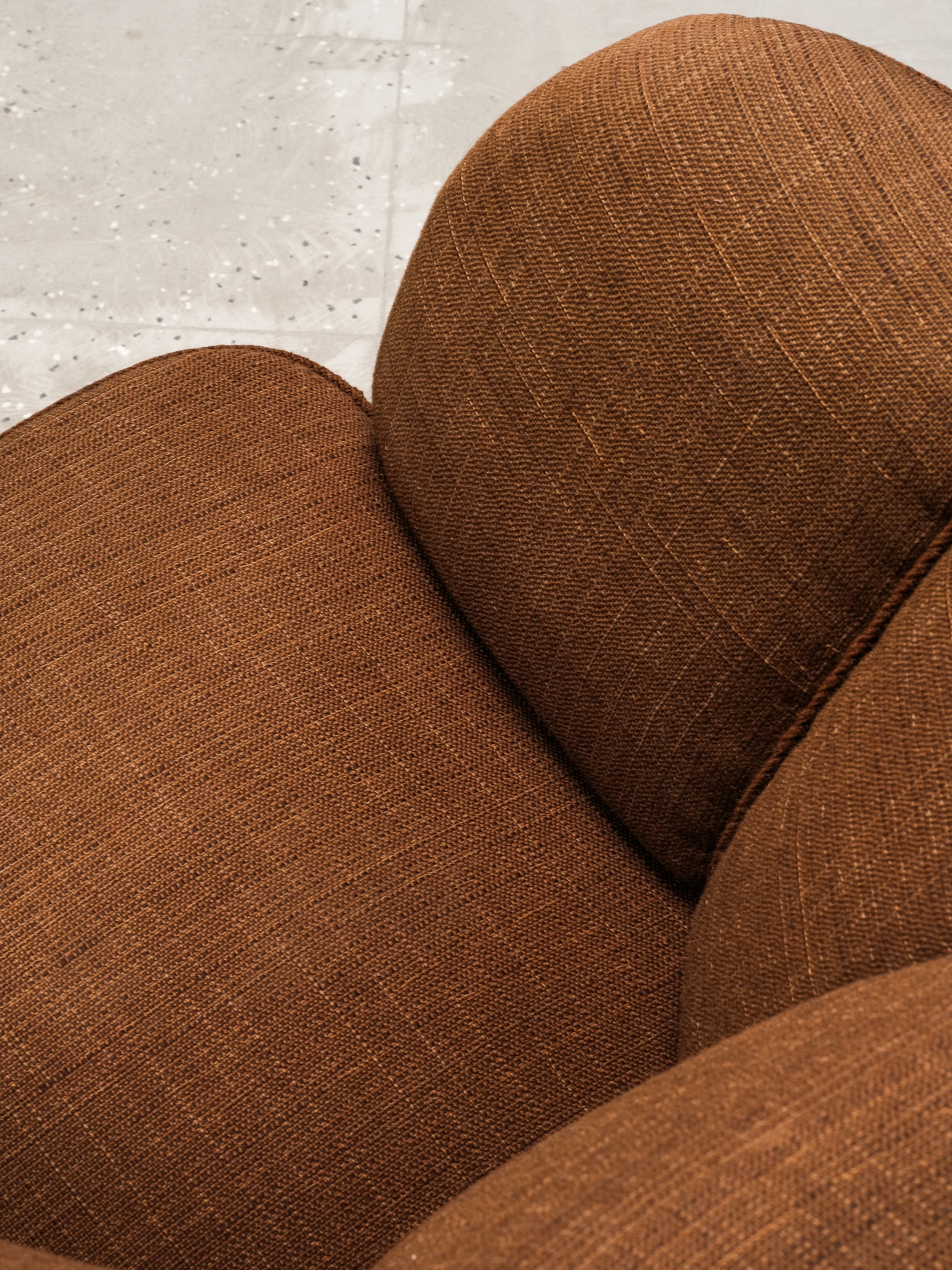 Curved Danish Modern Club Chair in Original Brown Wool Upholstery, 1940s