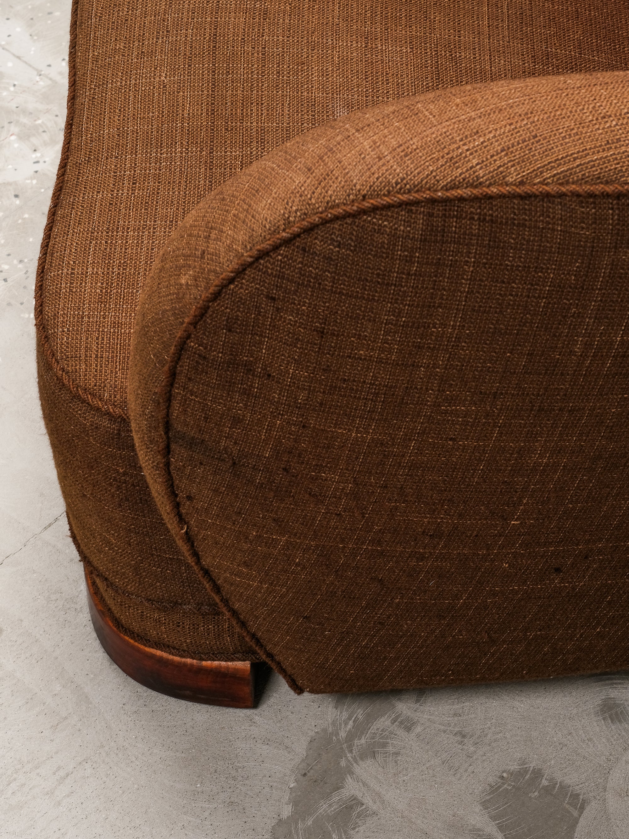 Curved Danish Modern Club Chair in Original Brown Wool Upholstery, 1940s