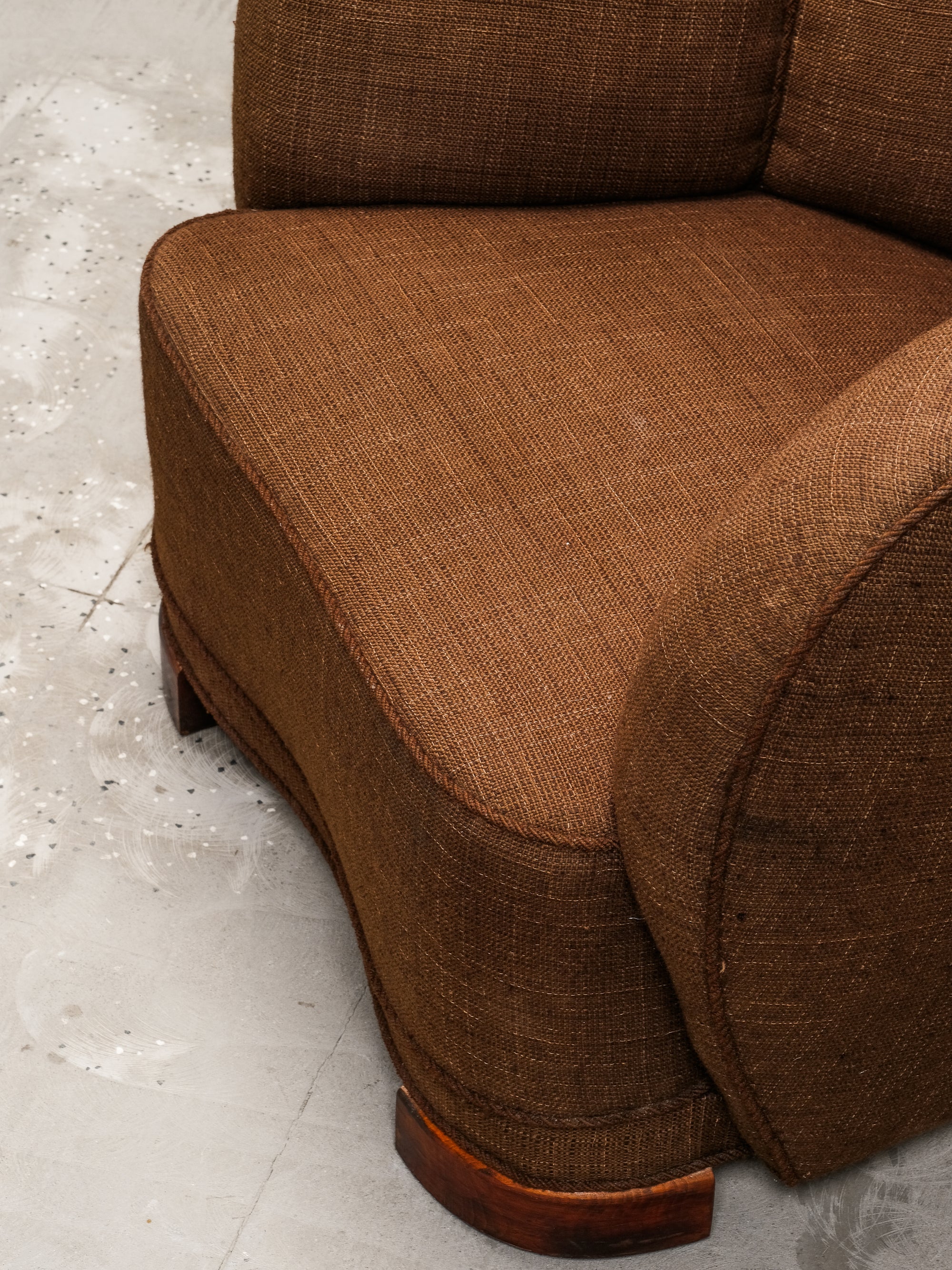 Curved Danish Modern Club Chair in Original Brown Wool Upholstery, 1940s