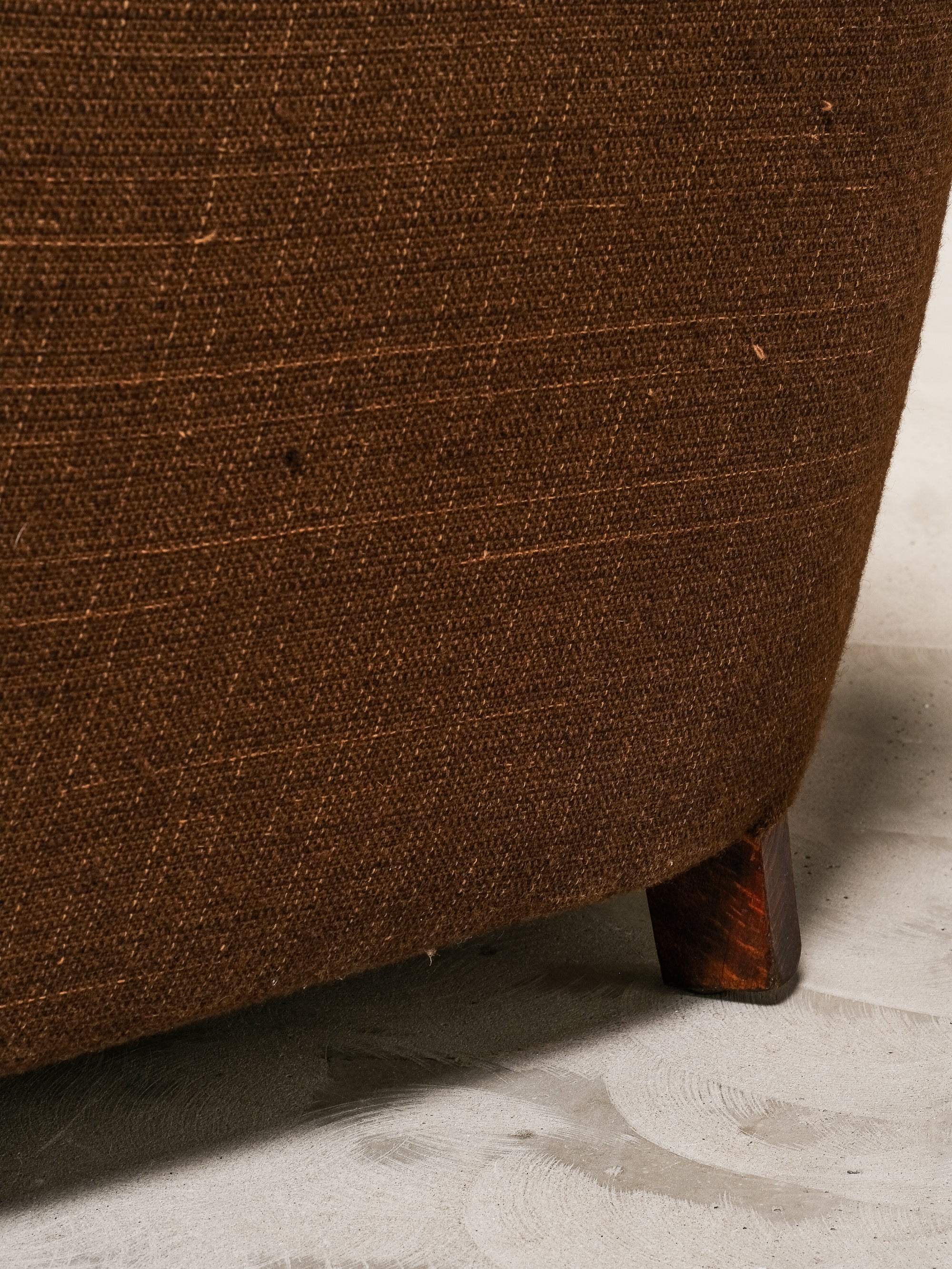 Curved Danish Modern Club Chair in Original Brown Wool Upholstery, 1940s