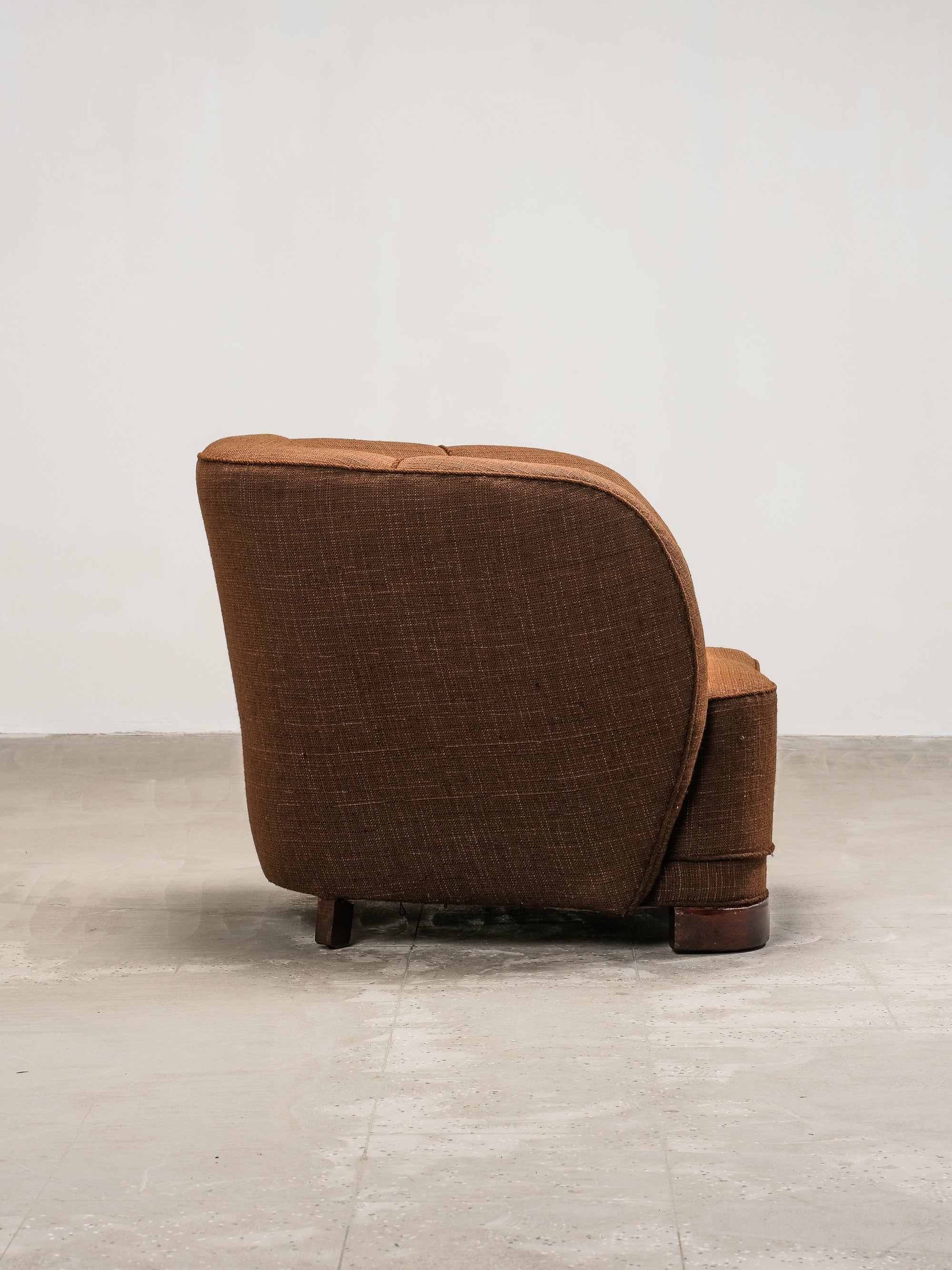 Curved Danish Modern Club Chair in Original Brown Wool Upholstery, 1940s