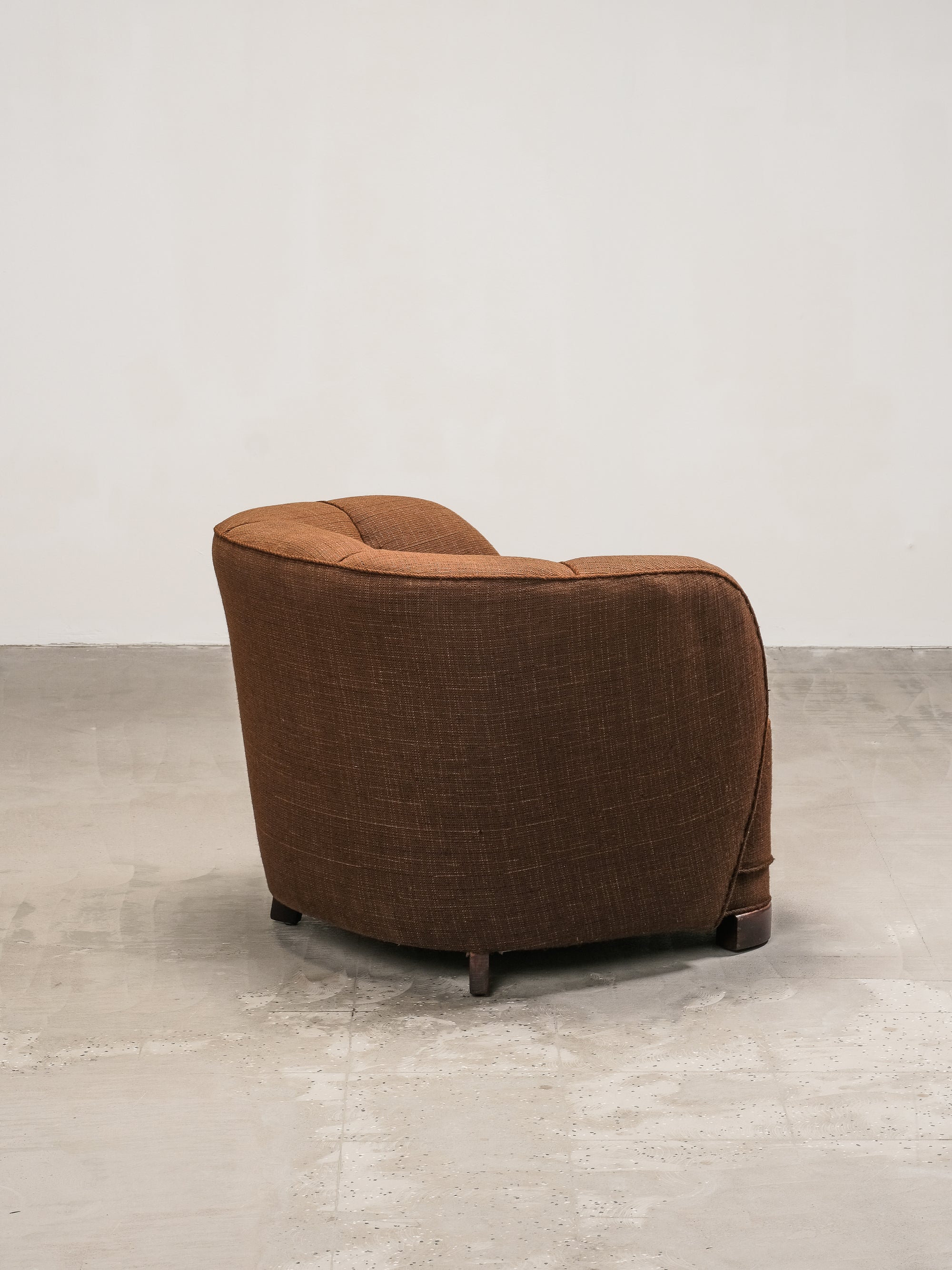 Curved Danish Modern Club Chair in Original Brown Wool Upholstery, 1940s
