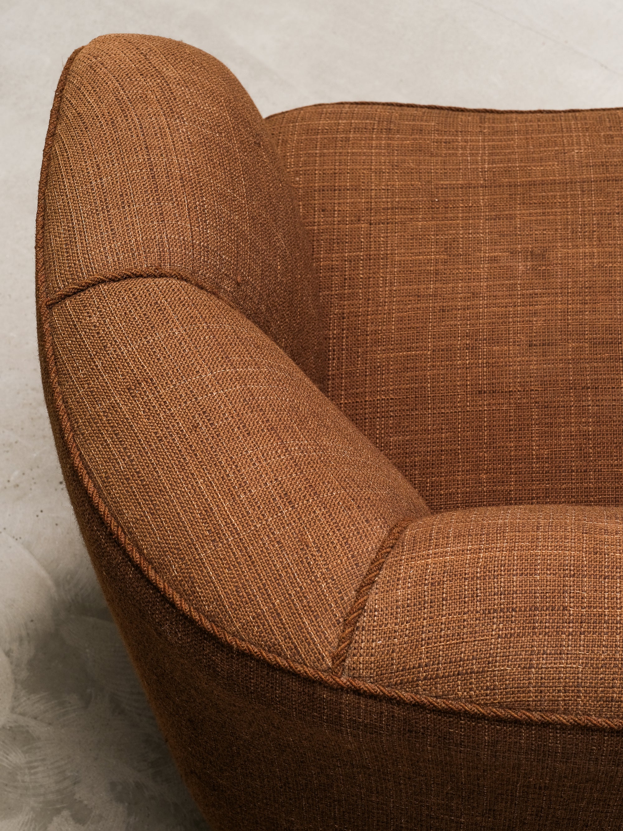 Curved Danish Modern Club Chair in Original Brown Wool Upholstery, 1940s