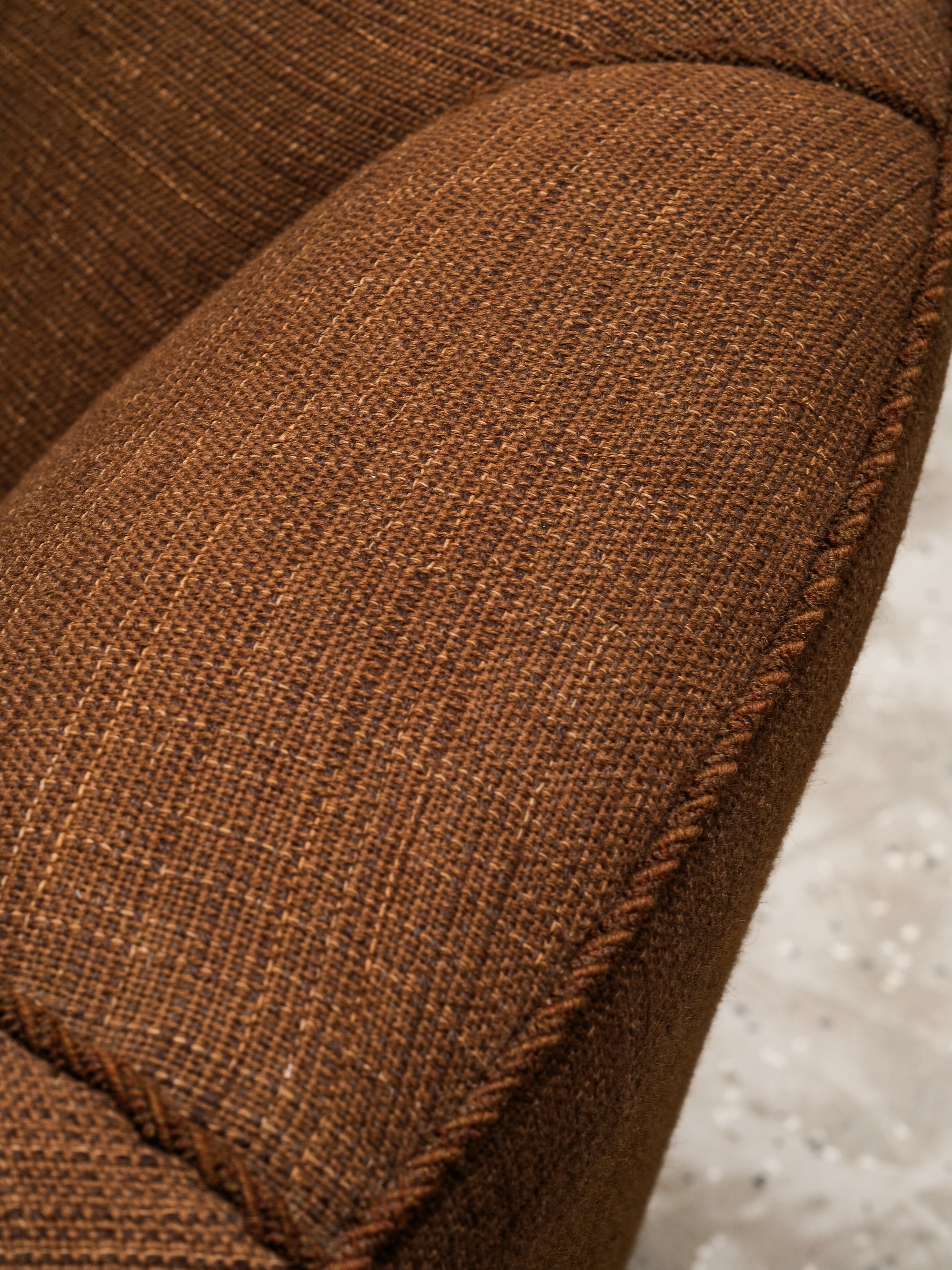 Curved Danish Modern Club Chair in Original Brown Wool Upholstery, 1940s