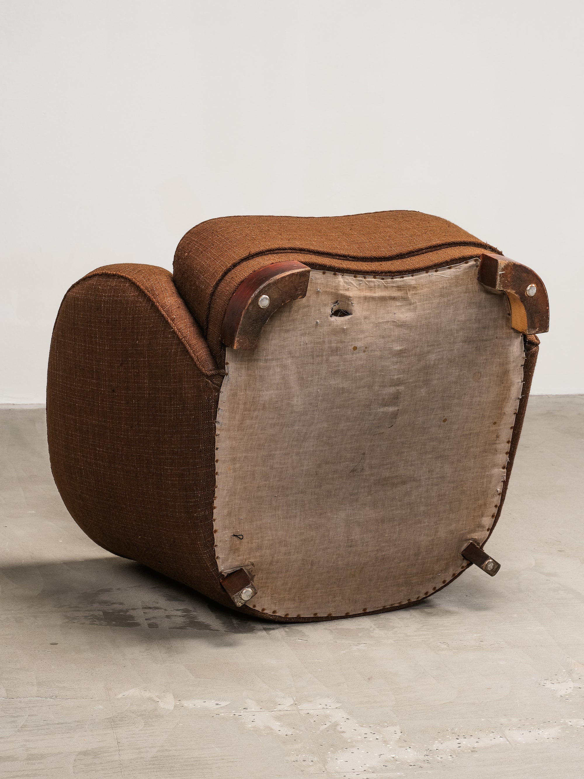 Curved Danish Modern Club Chair in Original Brown Wool Upholstery, 1940s