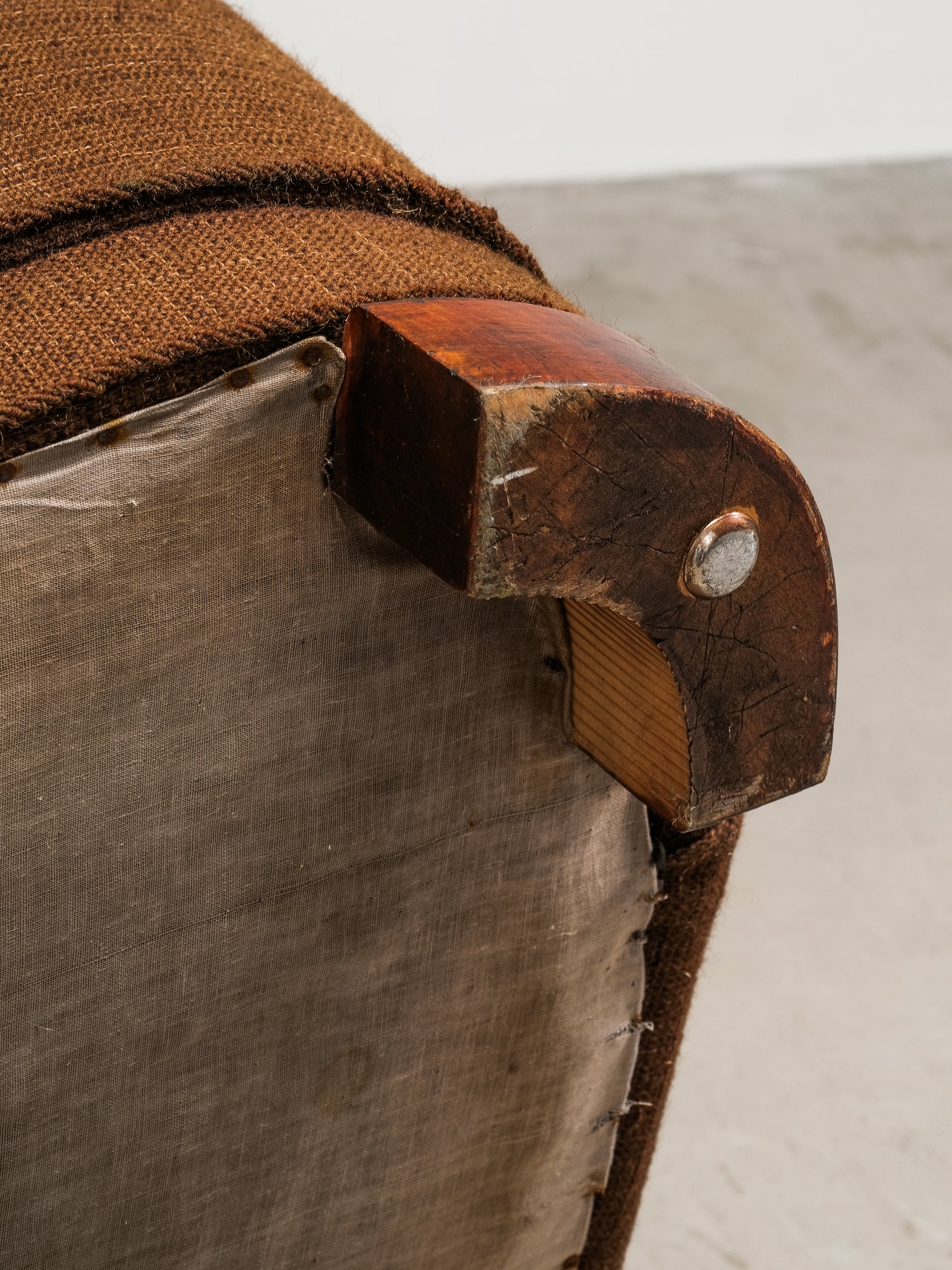 Curved Danish Modern Club Chair in Original Brown Wool Upholstery, 1940s