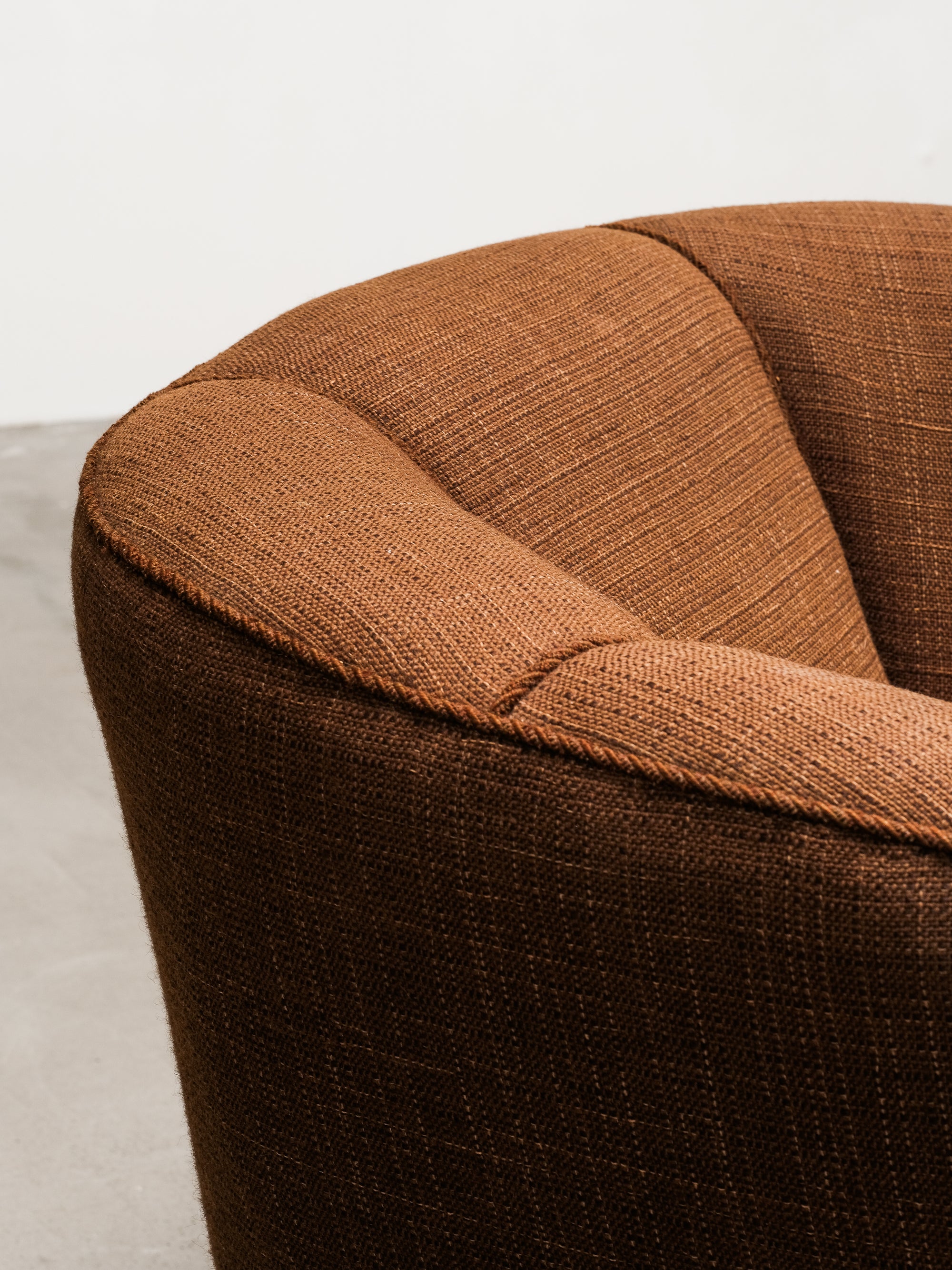 Curved Danish Modern Club Chair in Original Brown Wool Upholstery, 1940s