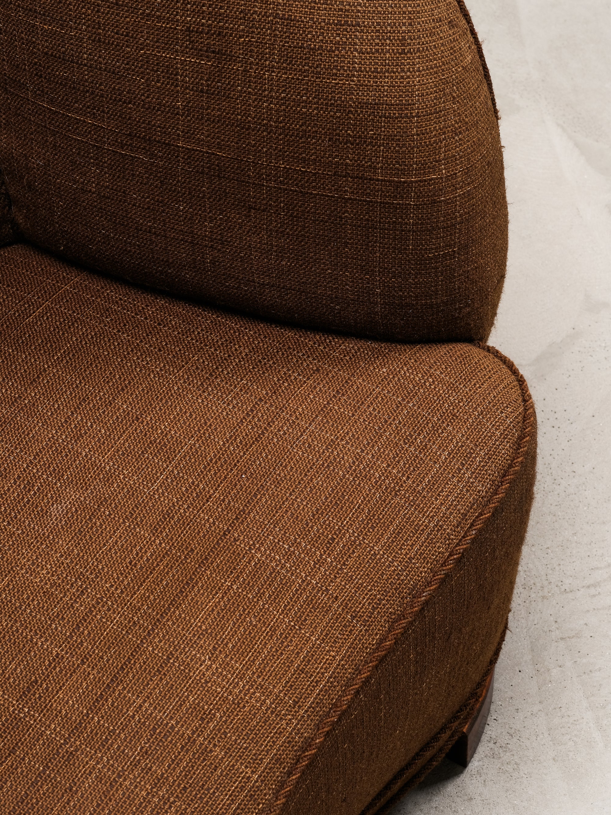 Curved Danish Modern Club Chair in Original Brown Wool Upholstery, 1940s