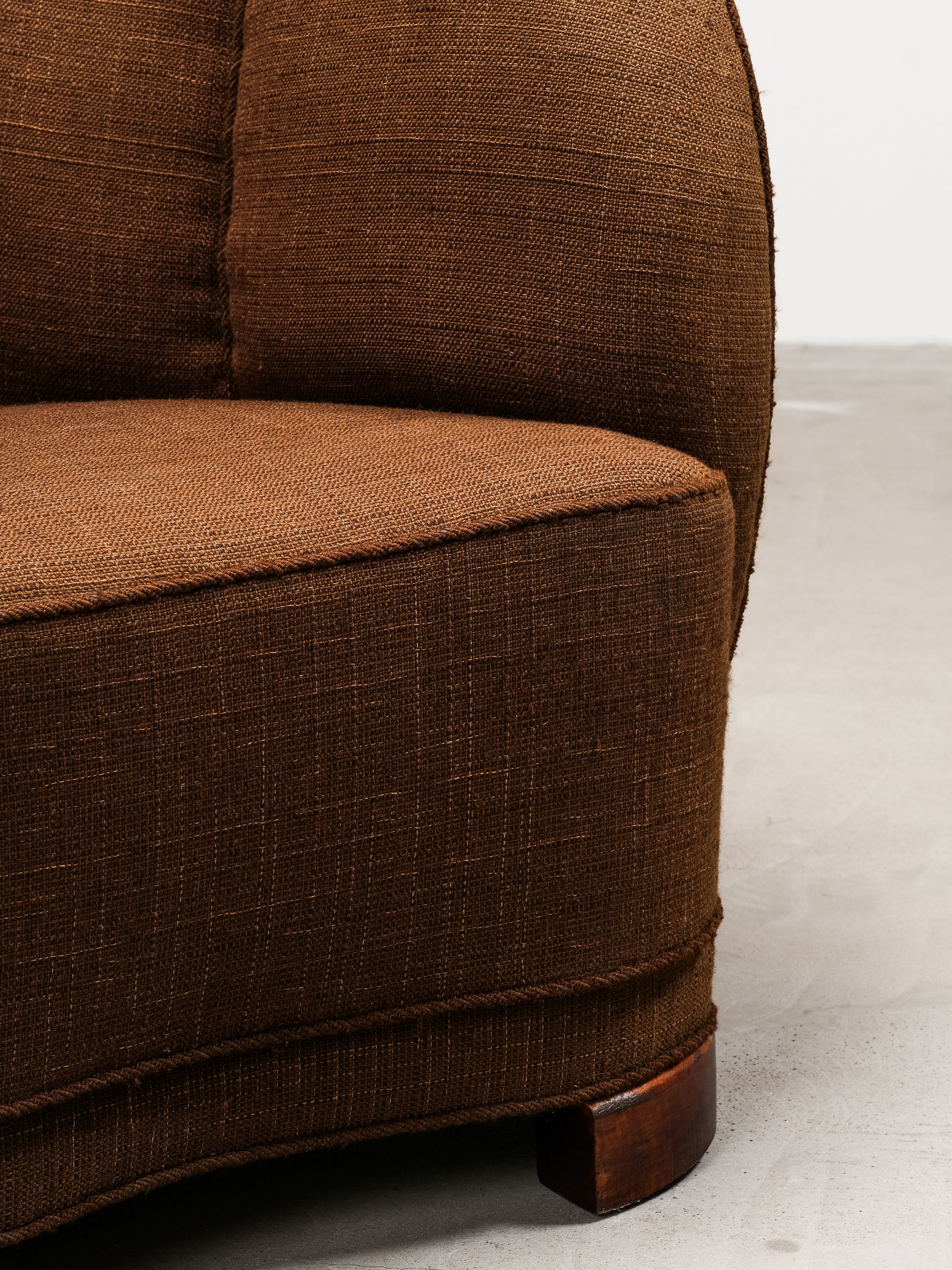 Curved Danish Modern Club Chair in Original Brown Wool Upholstery, 1940s