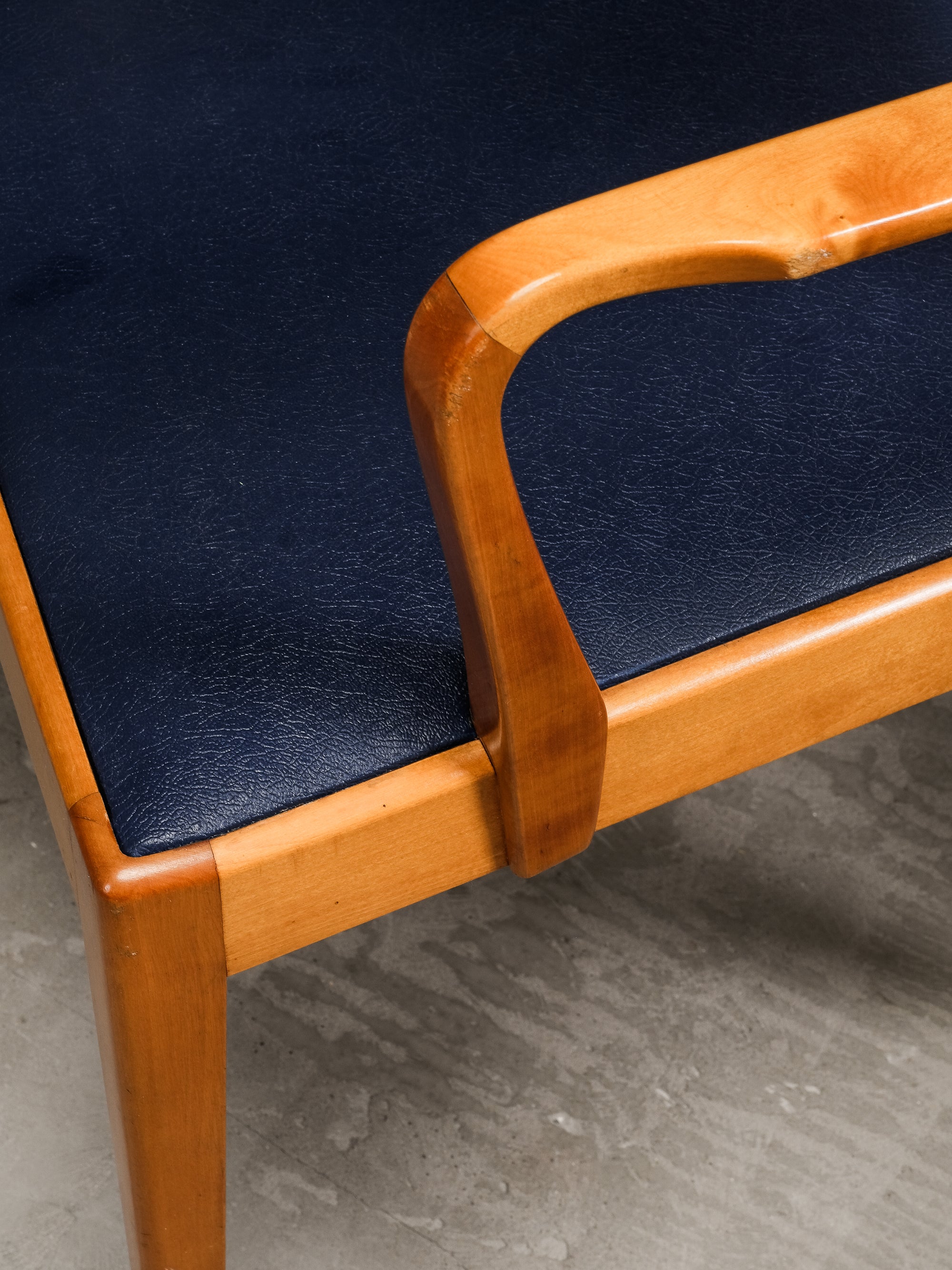 Birch Armchairs with Blue Faux Leather Upholstery, Sweden, 1940s