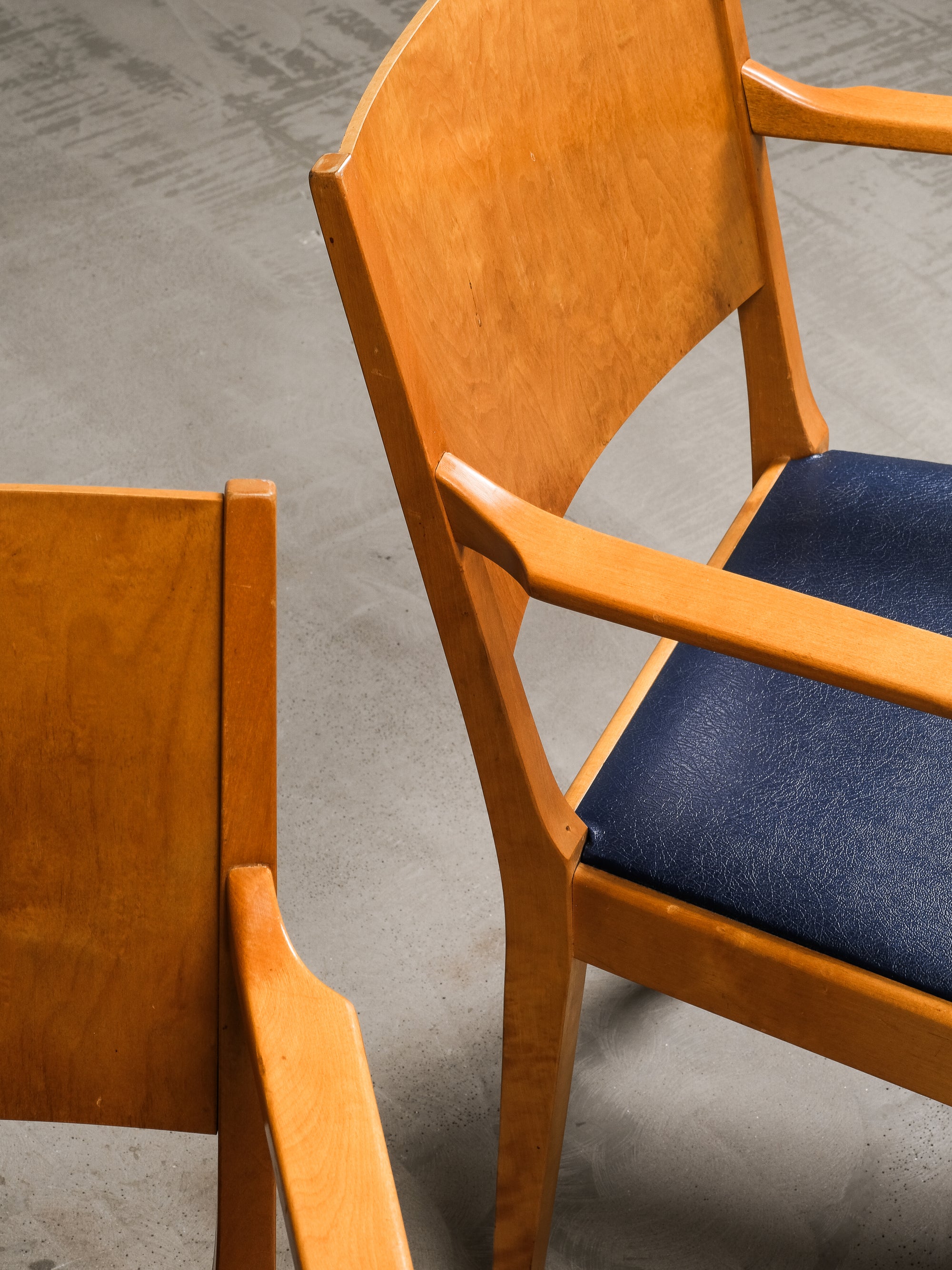 Birch Armchairs with Blue Faux Leather Upholstery, Sweden, 1940s