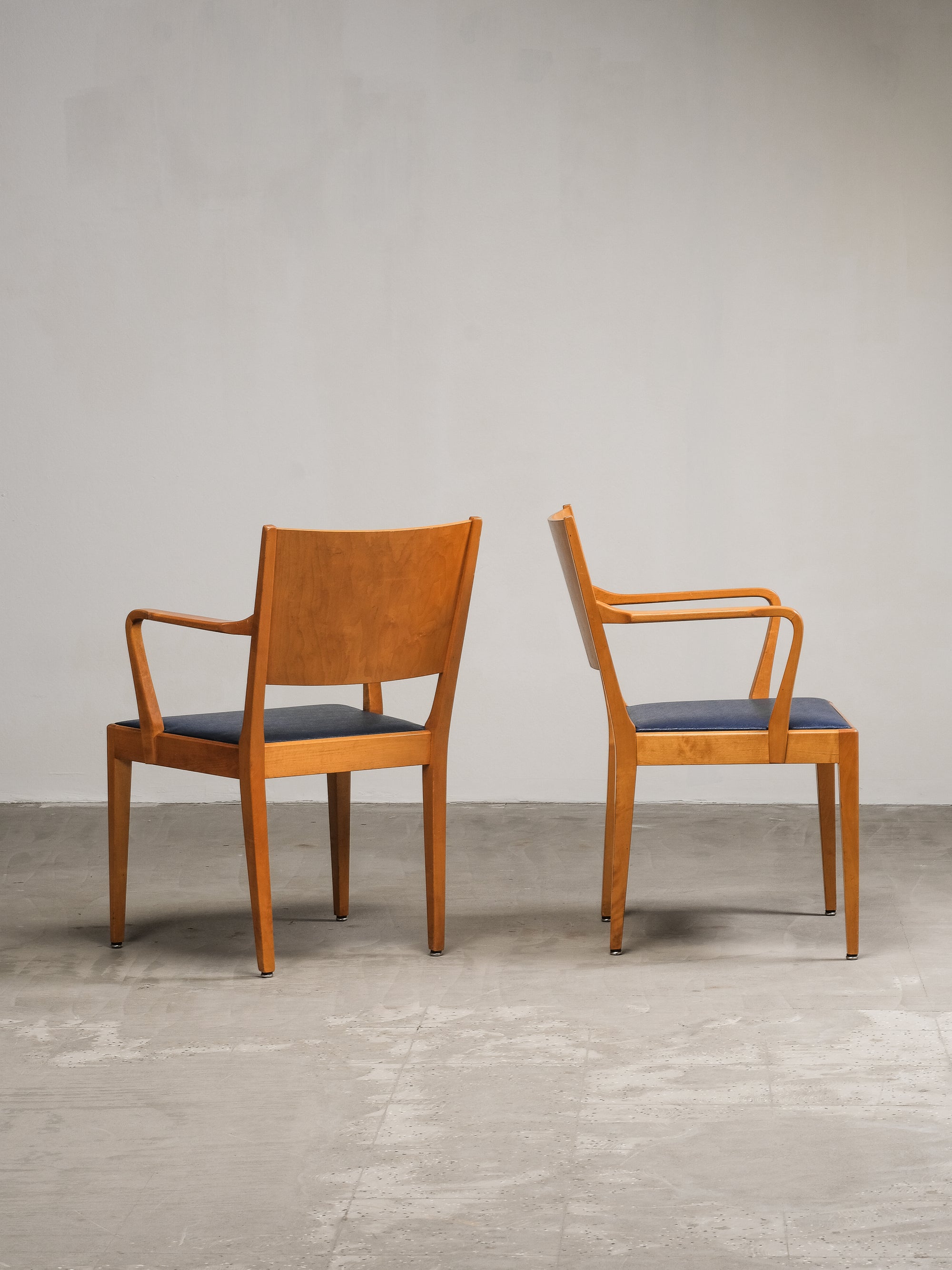 Birch Armchairs with Blue Faux Leather Upholstery, Sweden, 1940s