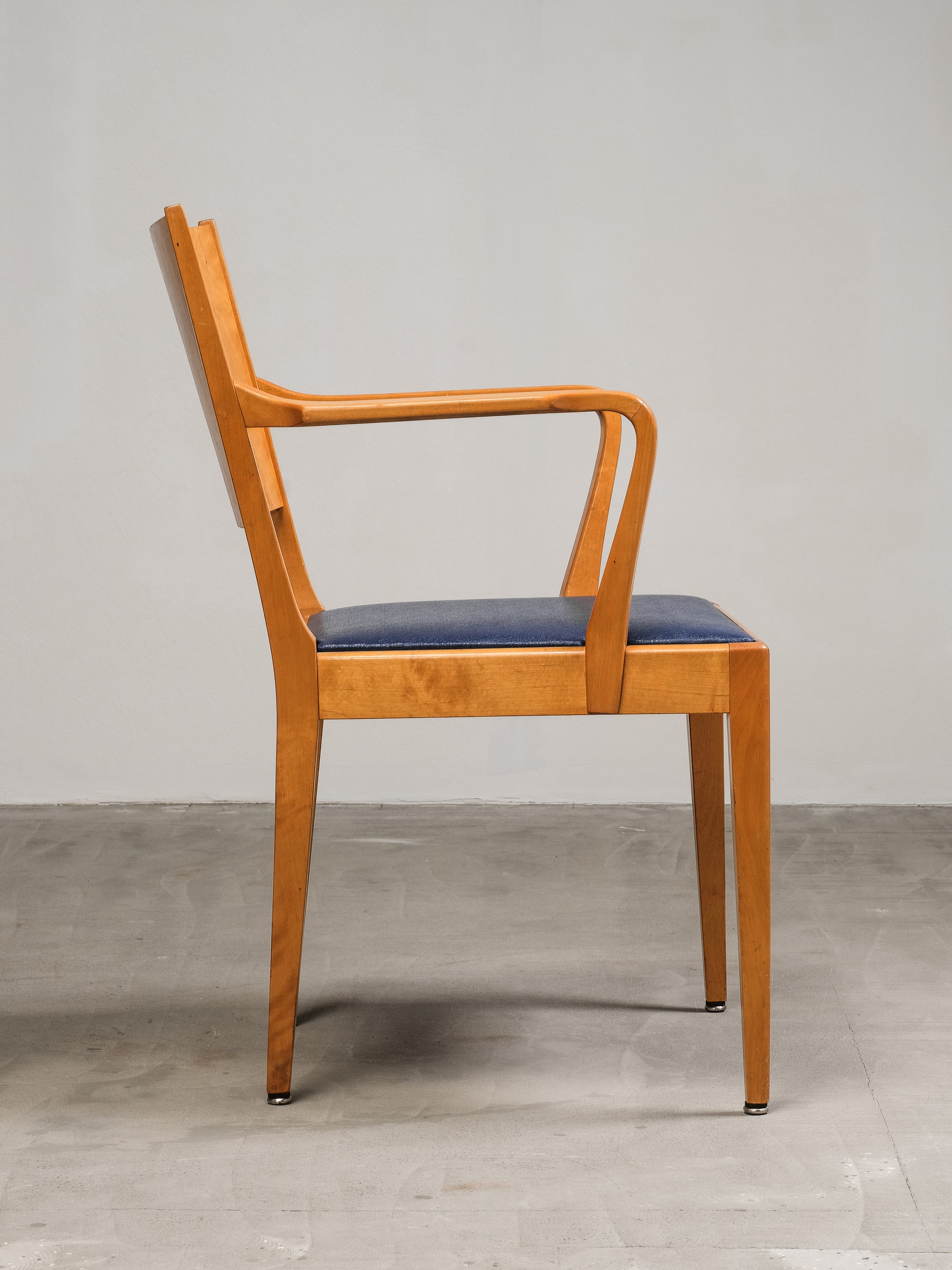 Birch Armchairs with Blue Faux Leather Upholstery, Sweden, 1940s