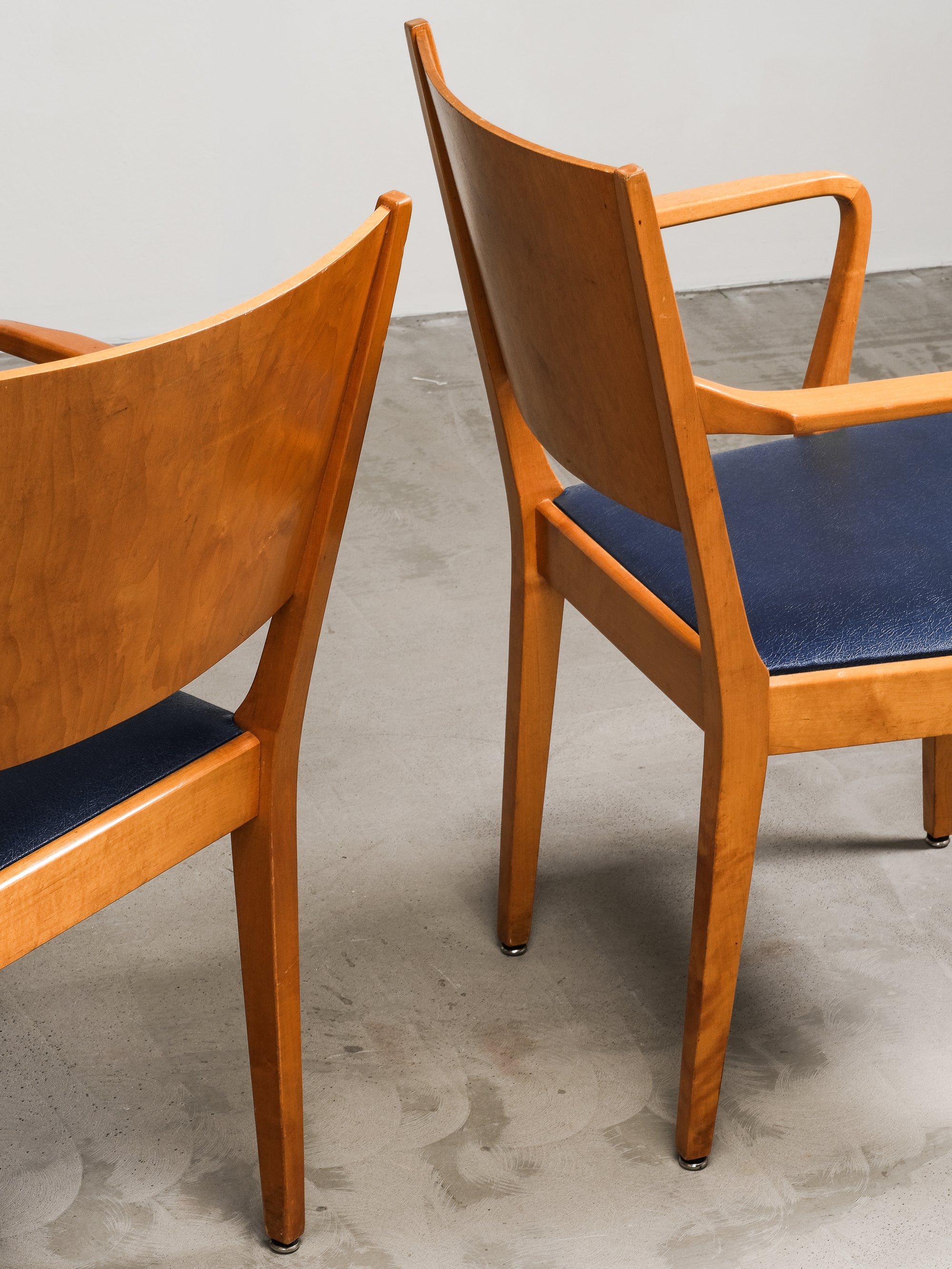 Birch Armchairs with Blue Faux Leather Upholstery, Sweden, 1940s
