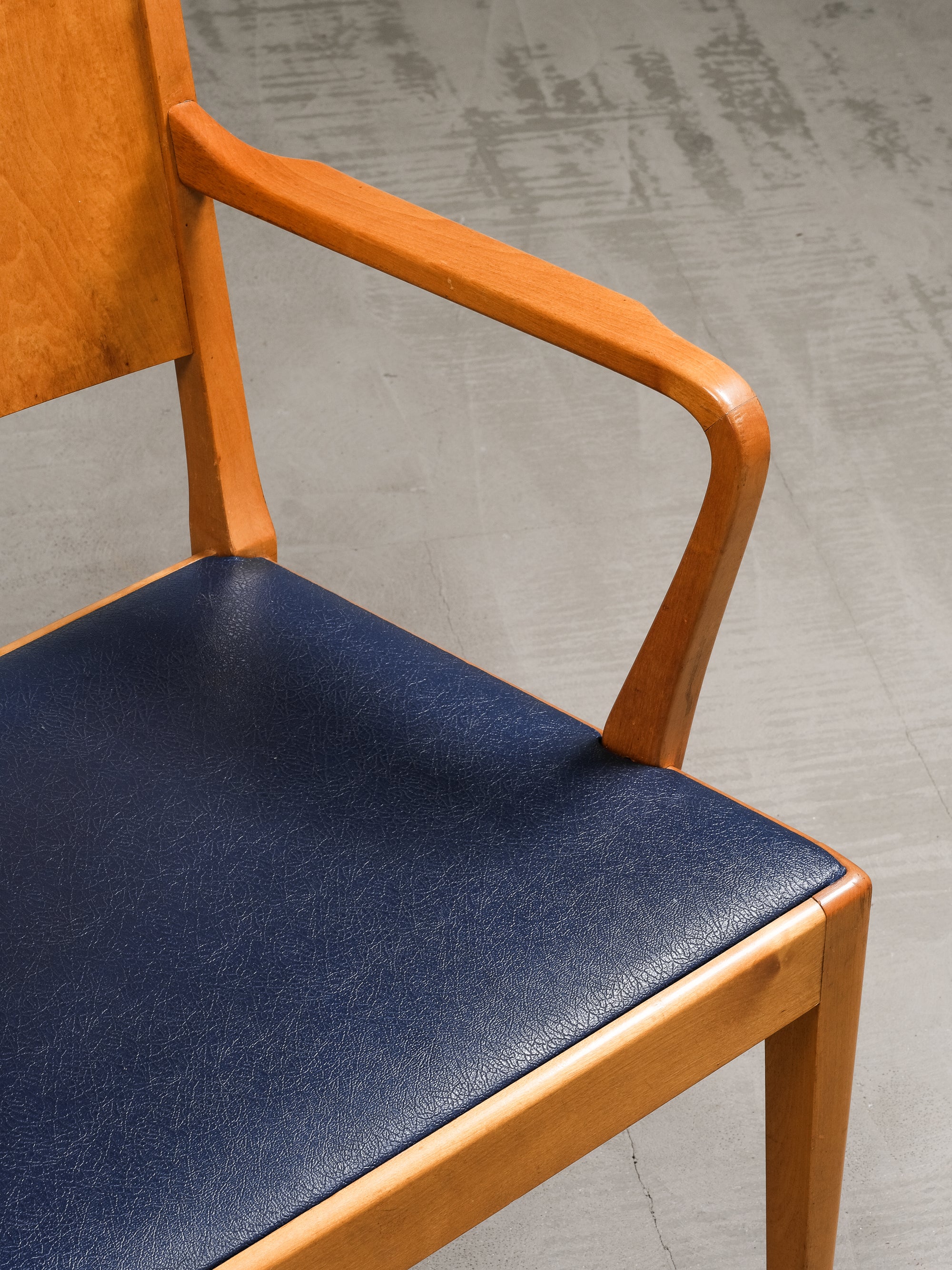 Birch Armchairs with Blue Faux Leather Upholstery, Sweden, 1940s