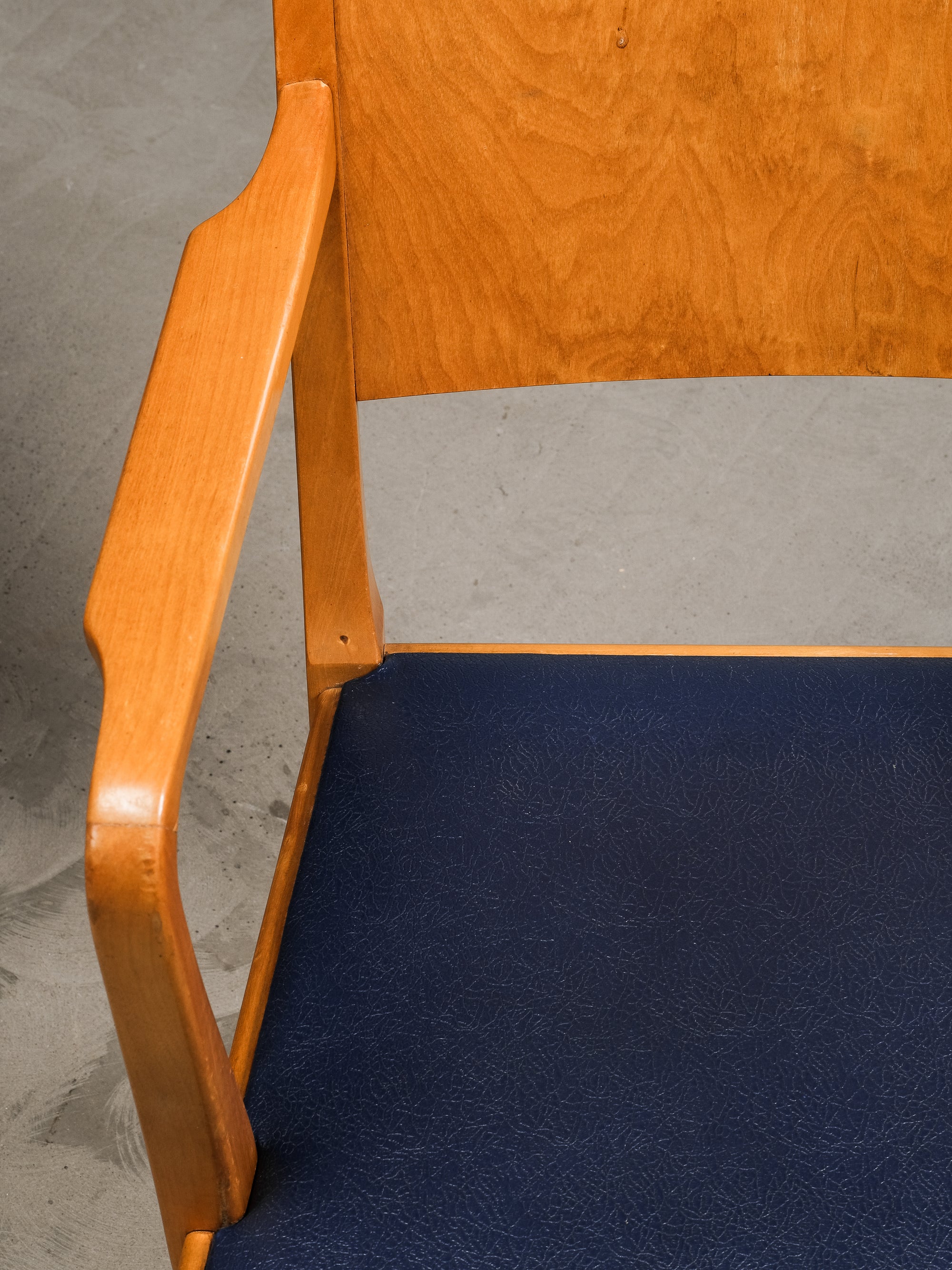 Birch Armchairs with Blue Faux Leather Upholstery, Sweden, 1940s