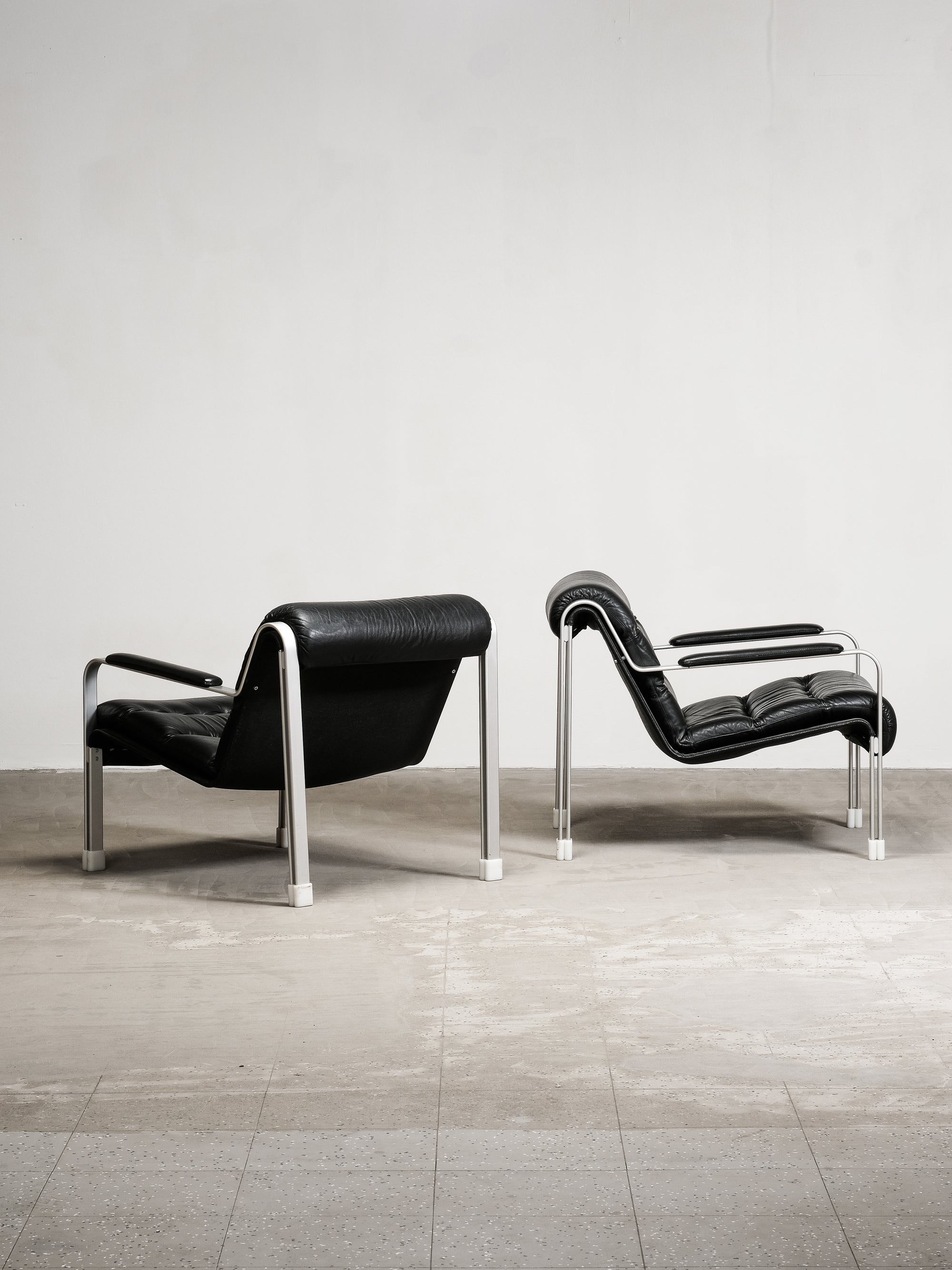 Pair of Leather and Aluminium Lounge Chairs, Sweden, 1970’s