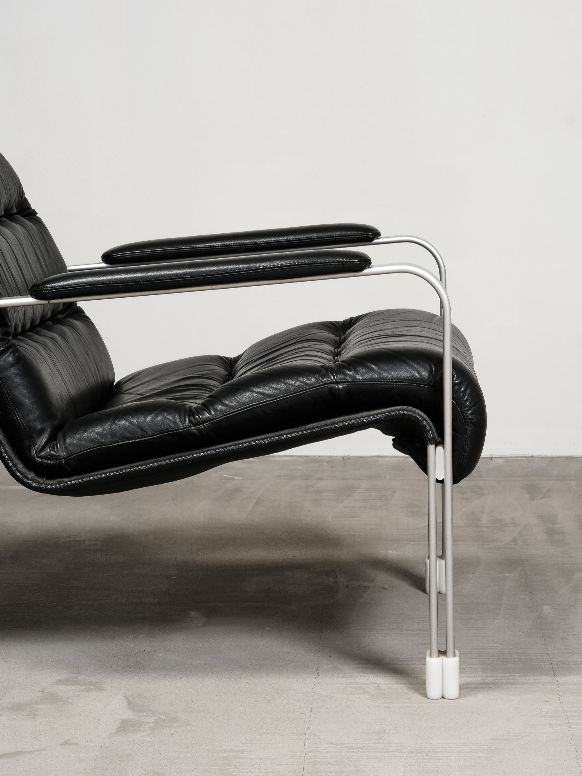 Pair of Leather and Aluminium Lounge Chairs, Sweden, 1970’s