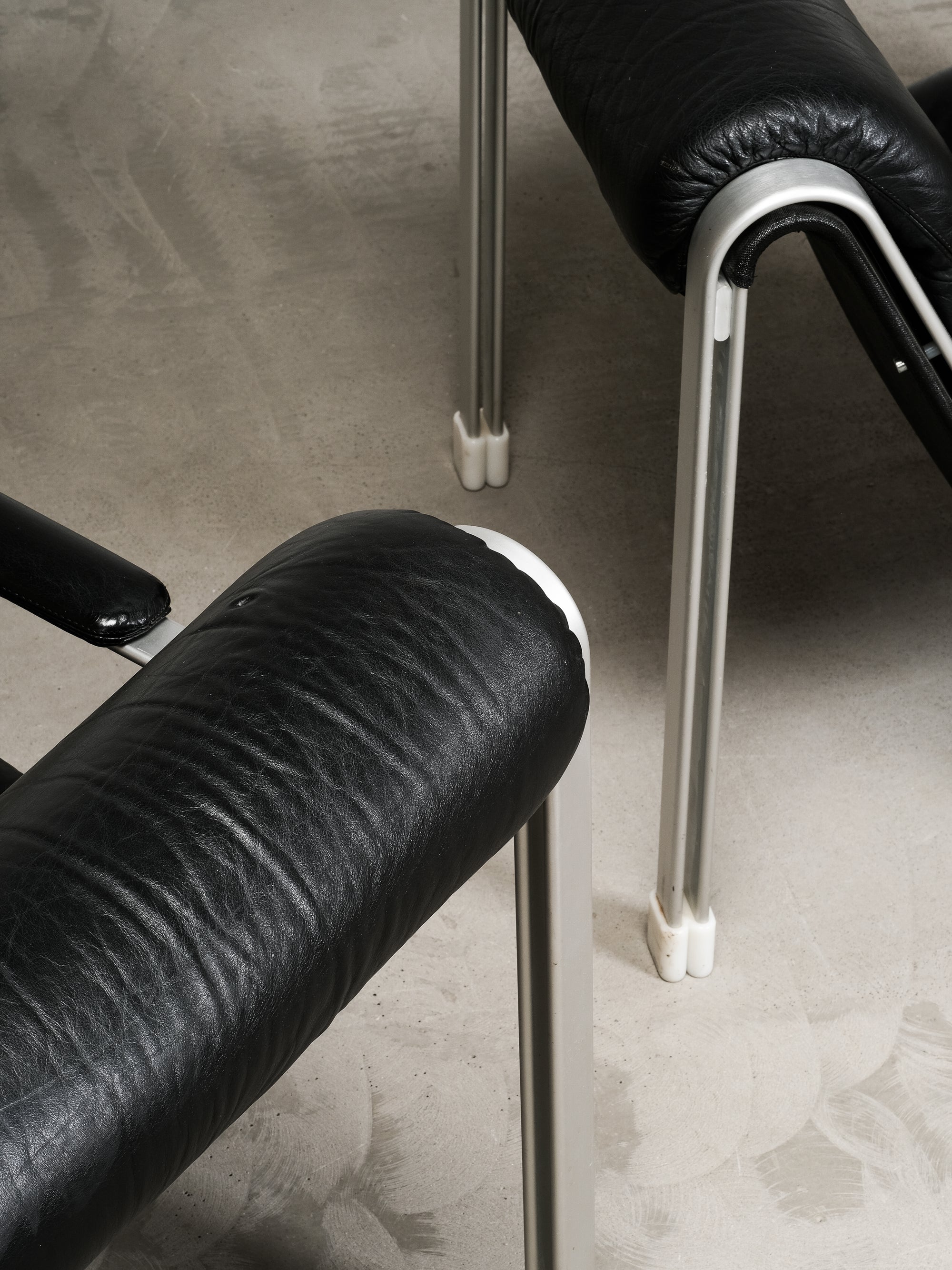 Pair of Leather and Aluminium Lounge Chairs, Sweden, 1970’s