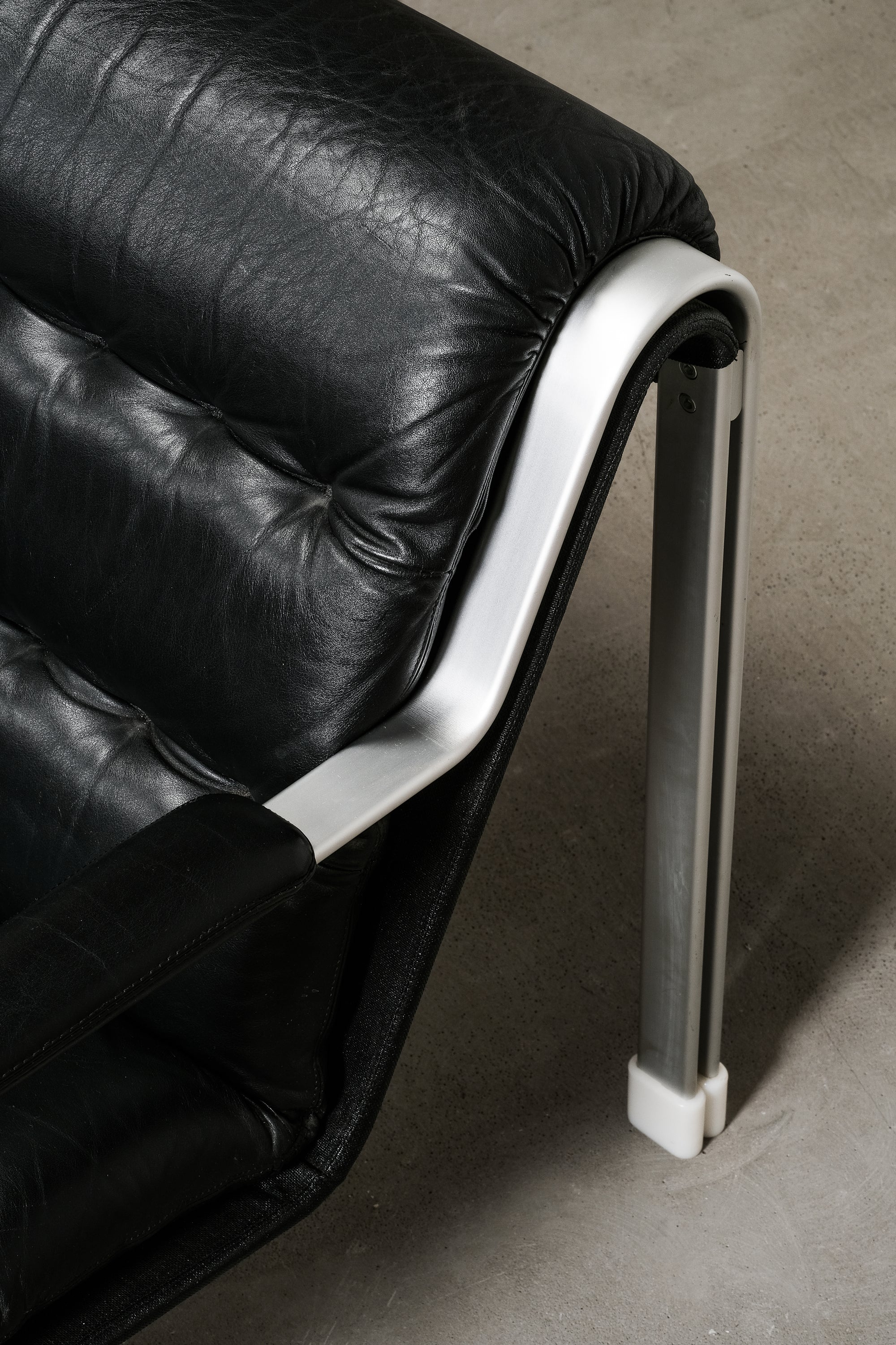 Pair of Leather and Aluminium Lounge Chairs, Sweden, 1970’s