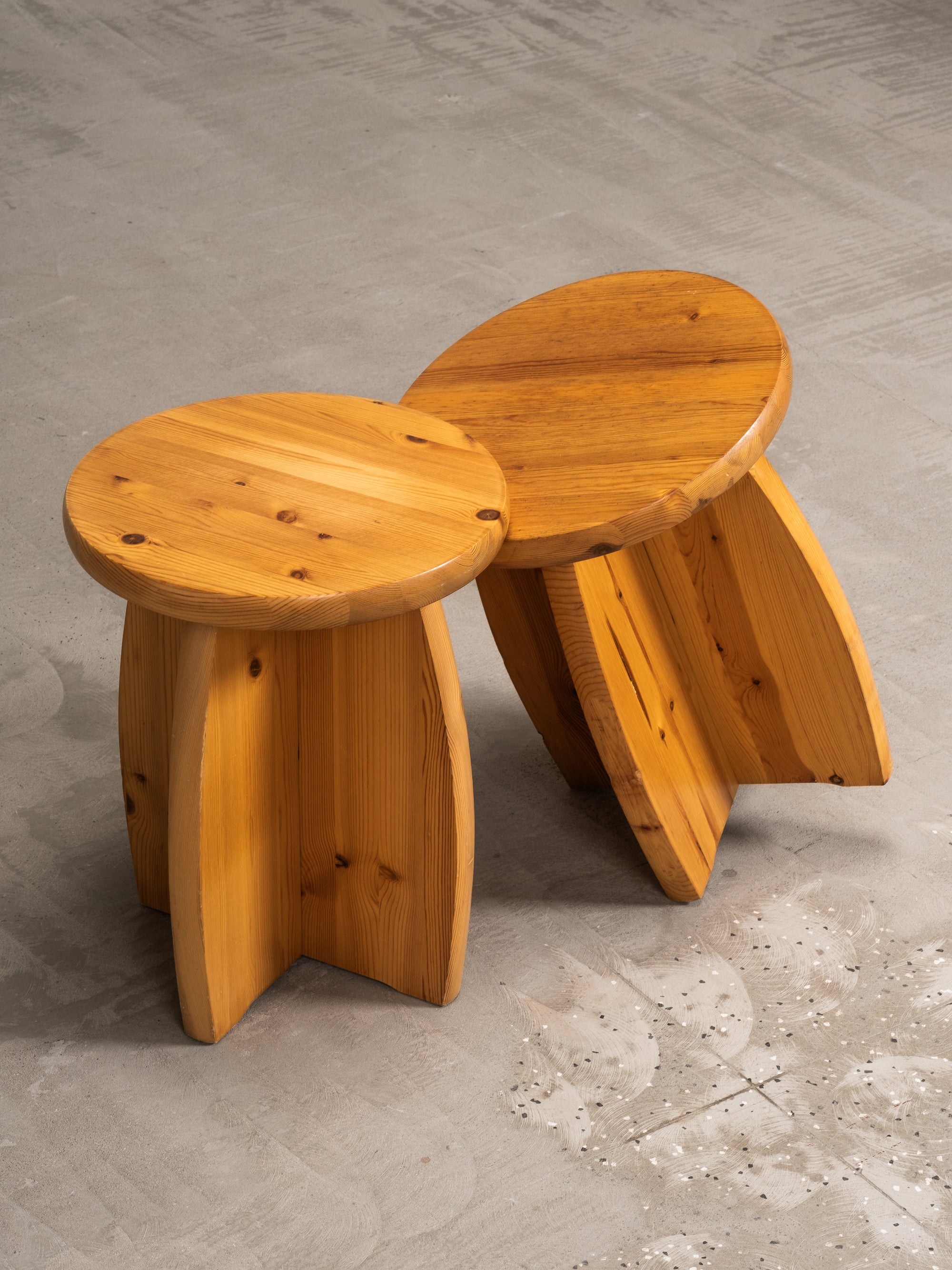 Pair of Pine Stools, Brutalist Style, Sweden, 1970s