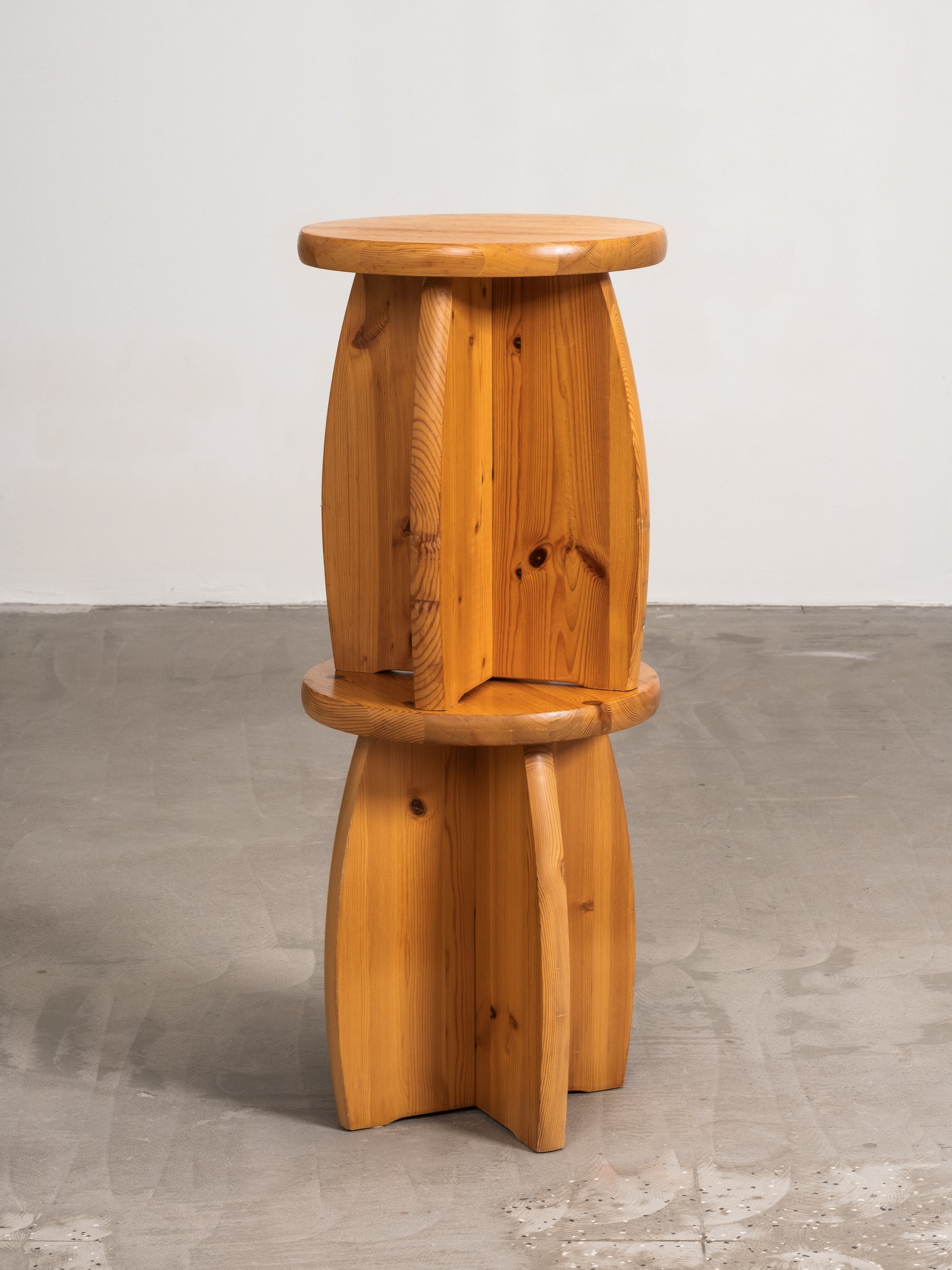 Pair of Pine Stools, Brutalist Style, Sweden, 1970s