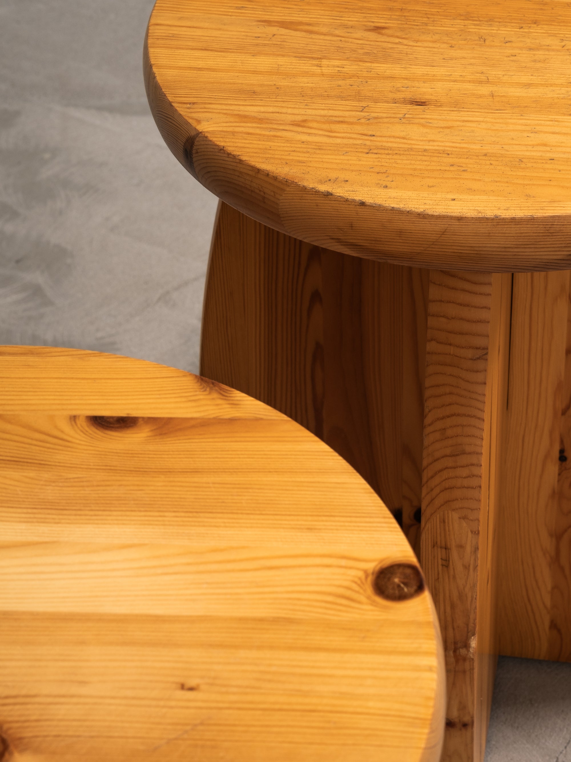 Pair of Pine Stools, Brutalist Style, Sweden, 1970s