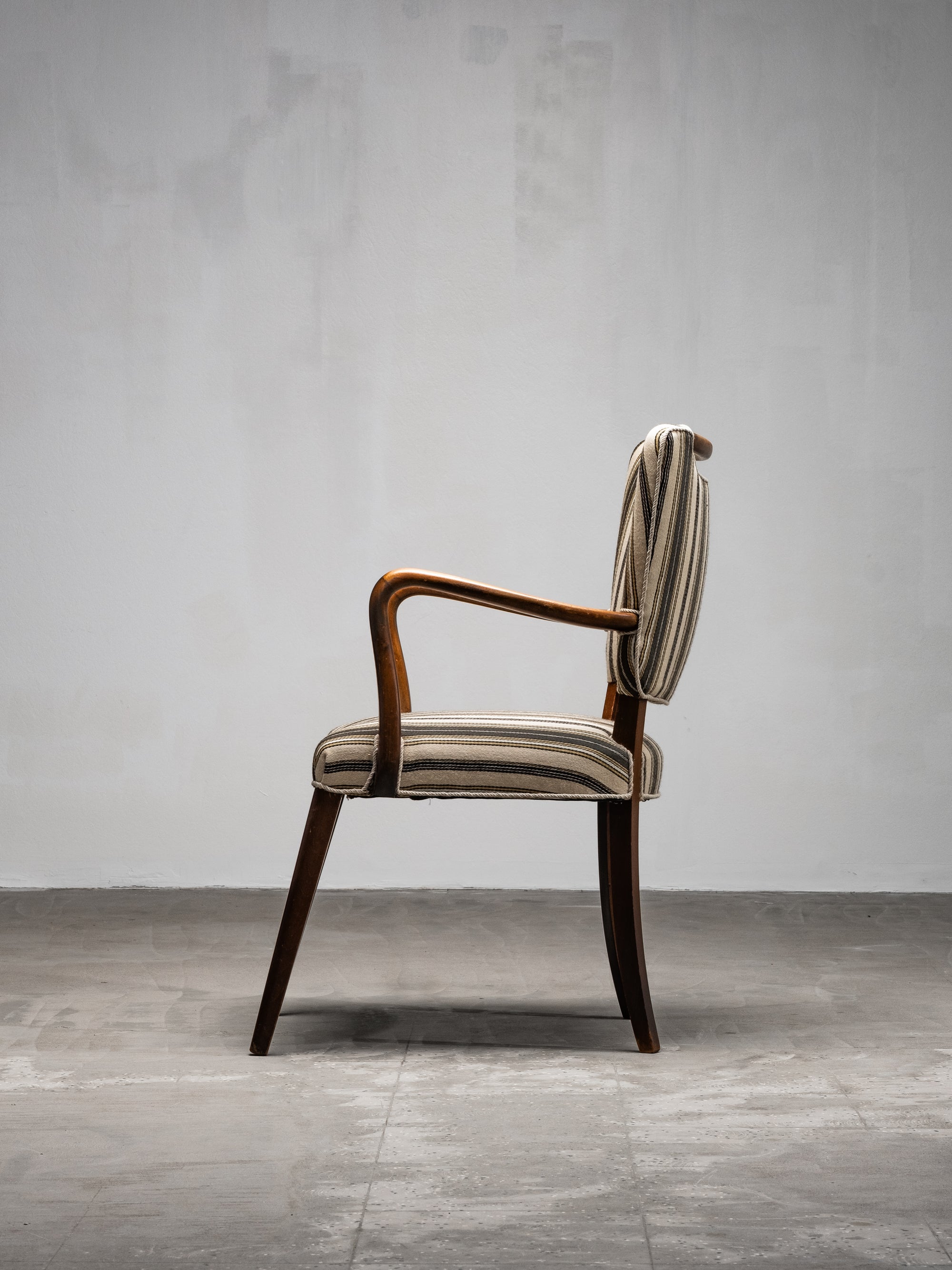 Mid-Century Armchair with Original Striped Wool Upholstery, Danish Designer