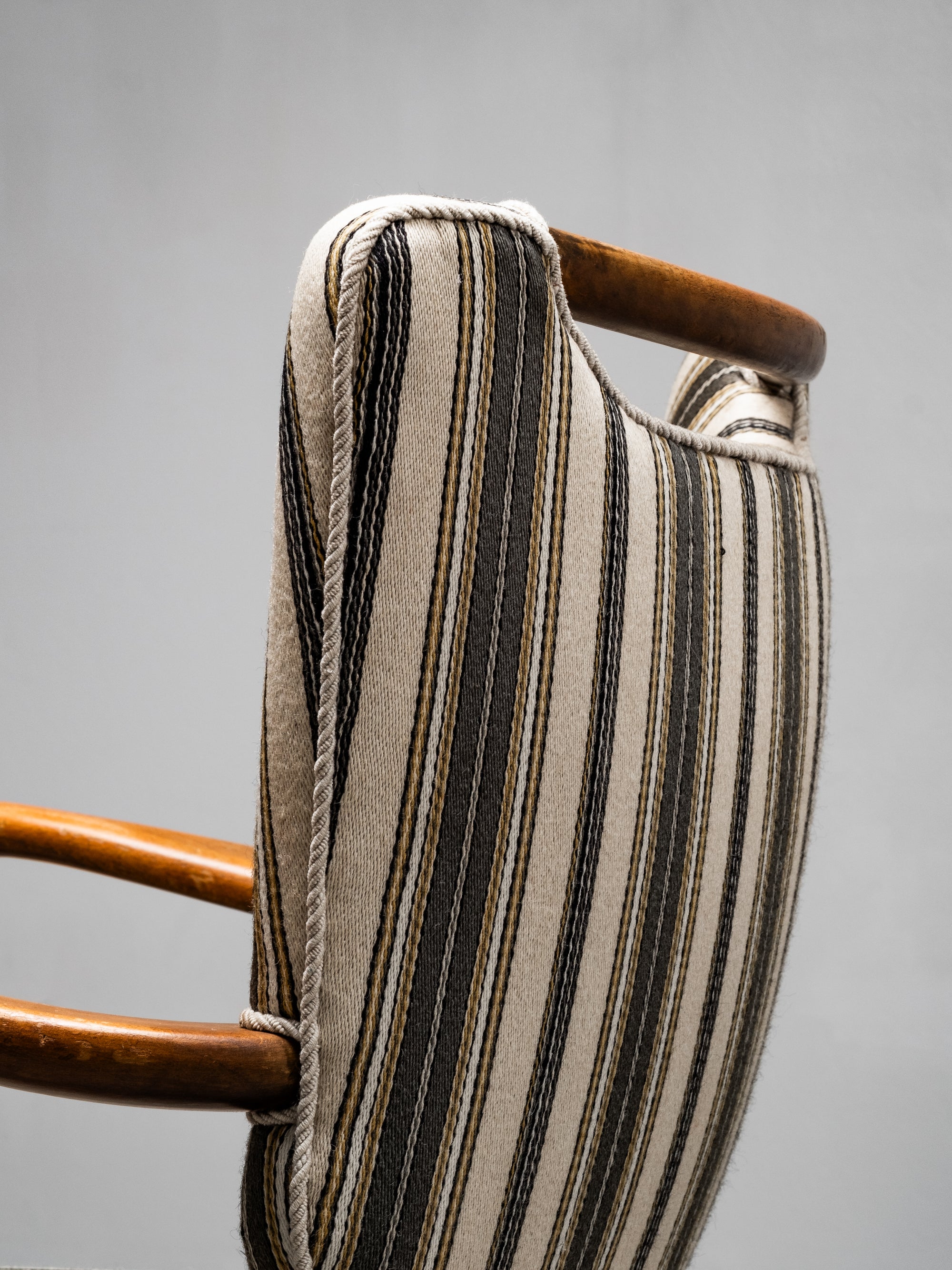 Mid-Century Armchair with Original Striped Wool Upholstery, Danish Designer
