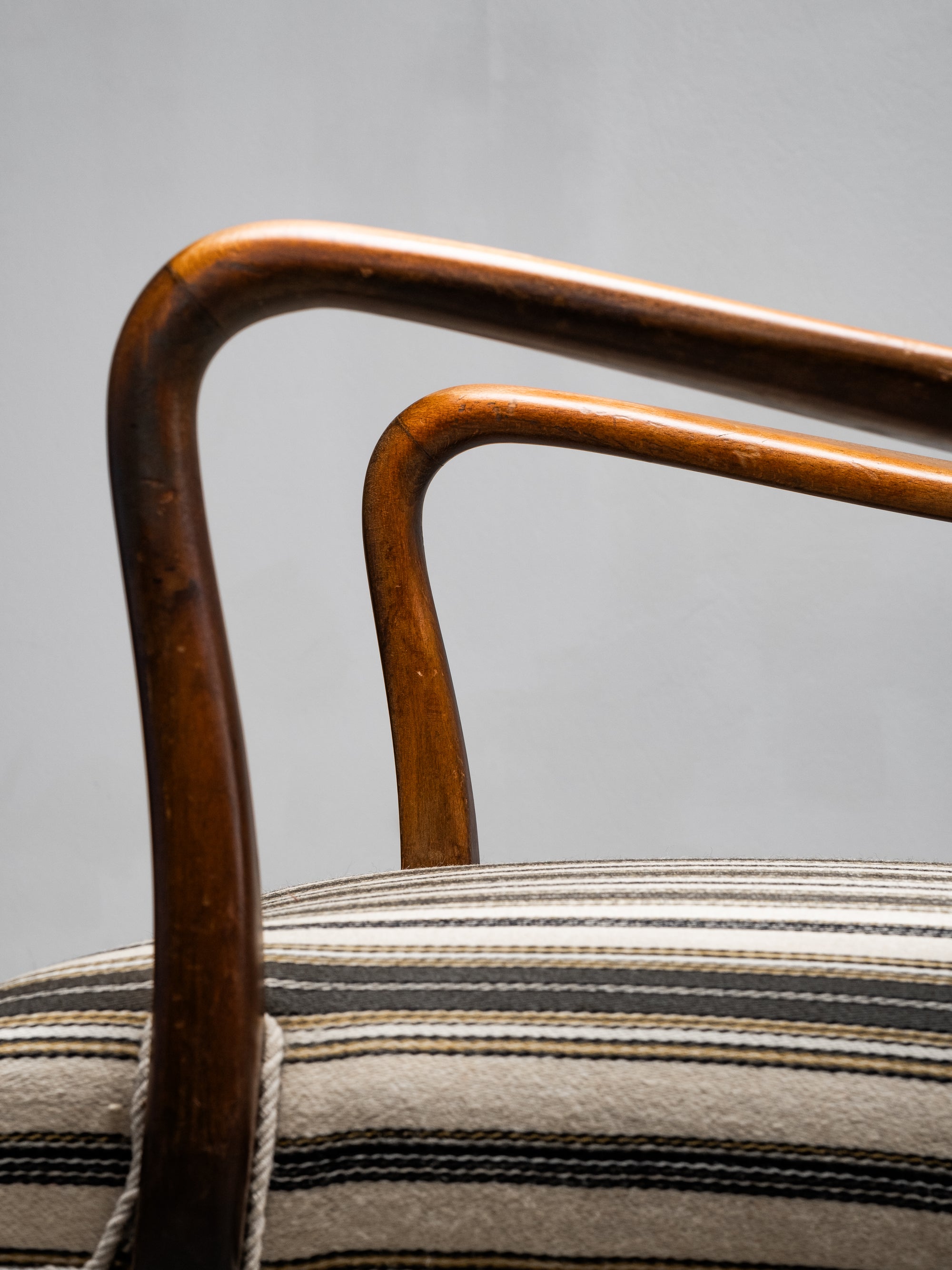 Mid-Century Armchair with Original Striped Wool Upholstery, Danish Designer