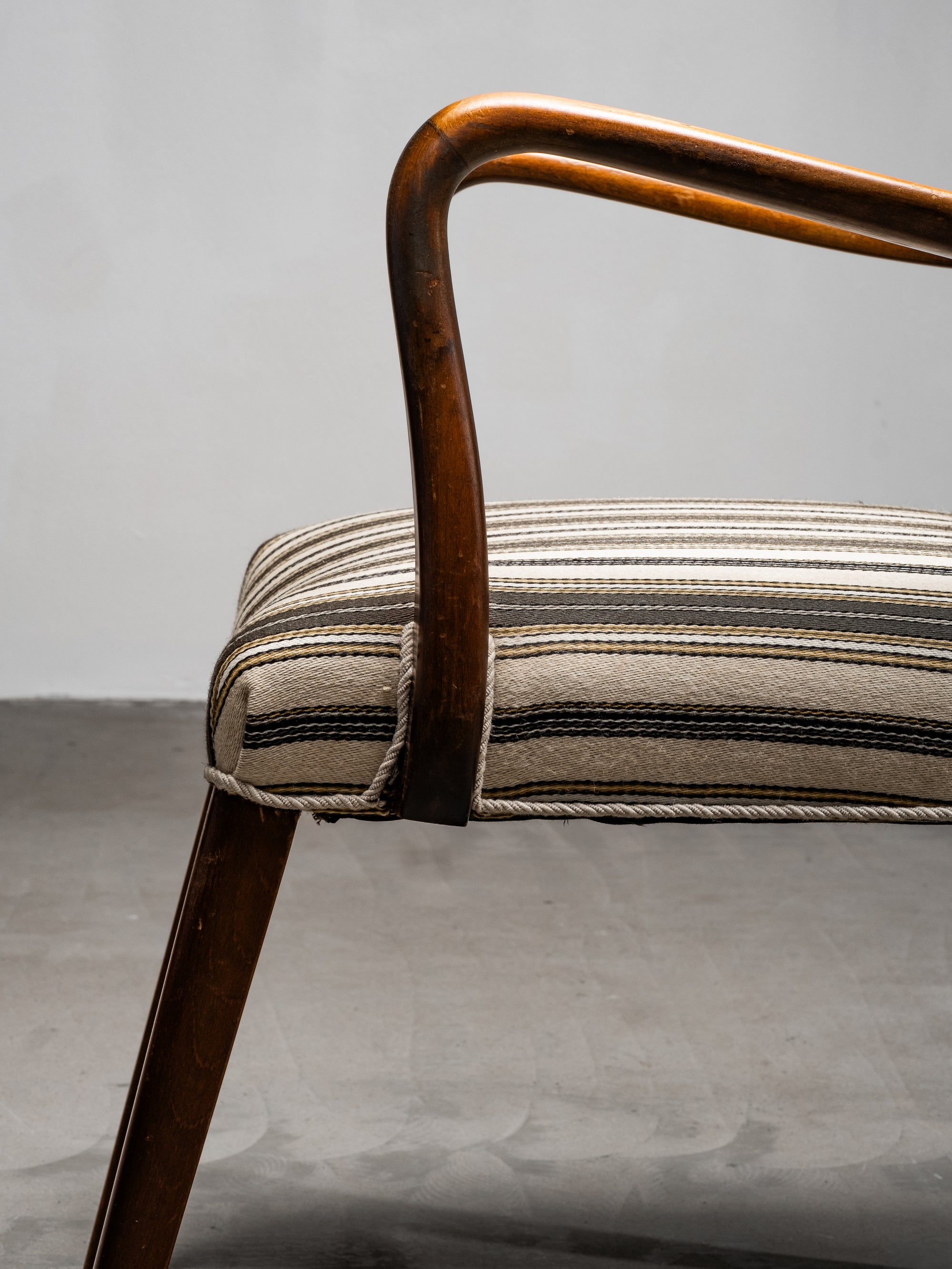 Mid-Century Armchair with Original Striped Wool Upholstery, Danish Designer