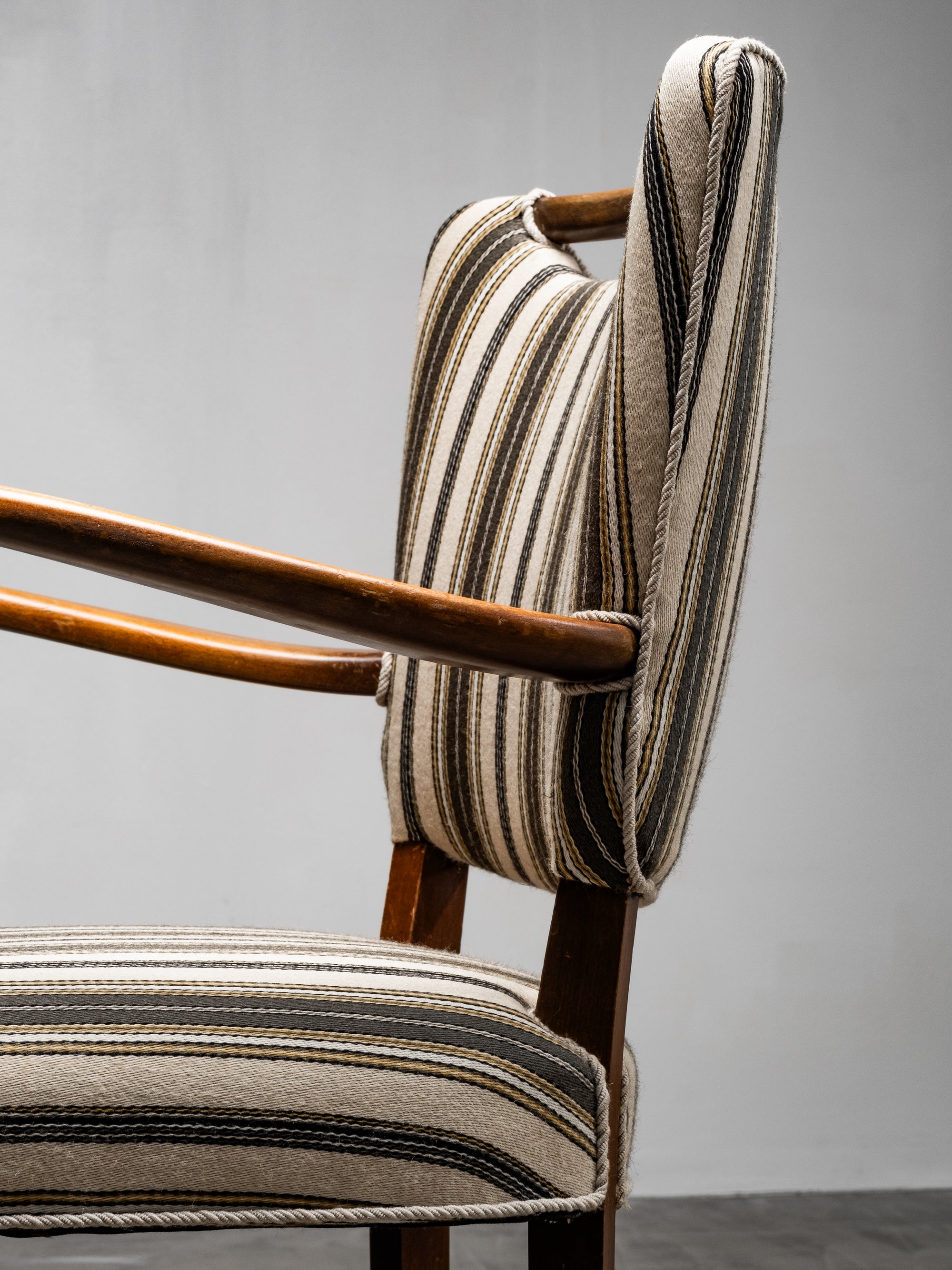 Mid-Century Armchair with Original Striped Wool Upholstery, Danish Designer