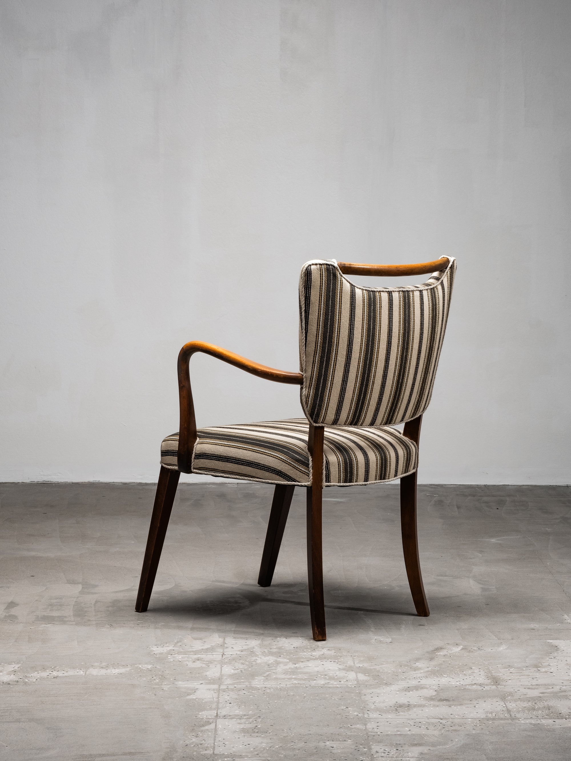 Mid-Century Armchair with Original Striped Wool Upholstery, Danish Designer