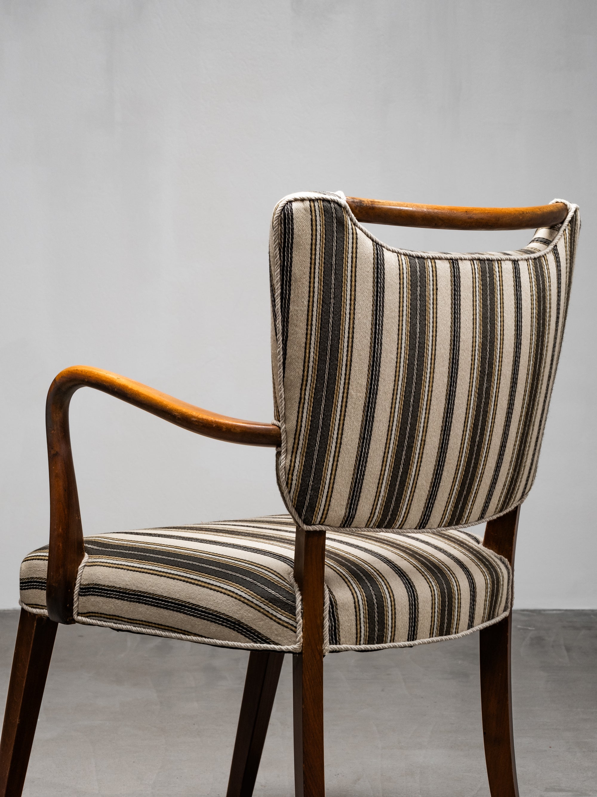 Mid-Century Armchair with Original Striped Wool Upholstery, Danish Designer