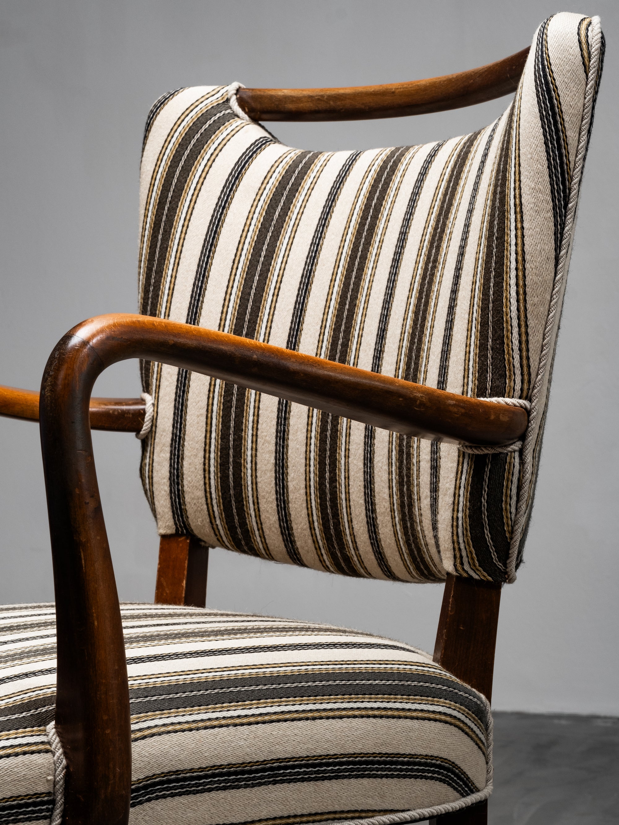 Mid-Century Armchair with Original Striped Wool Upholstery, Danish Designer