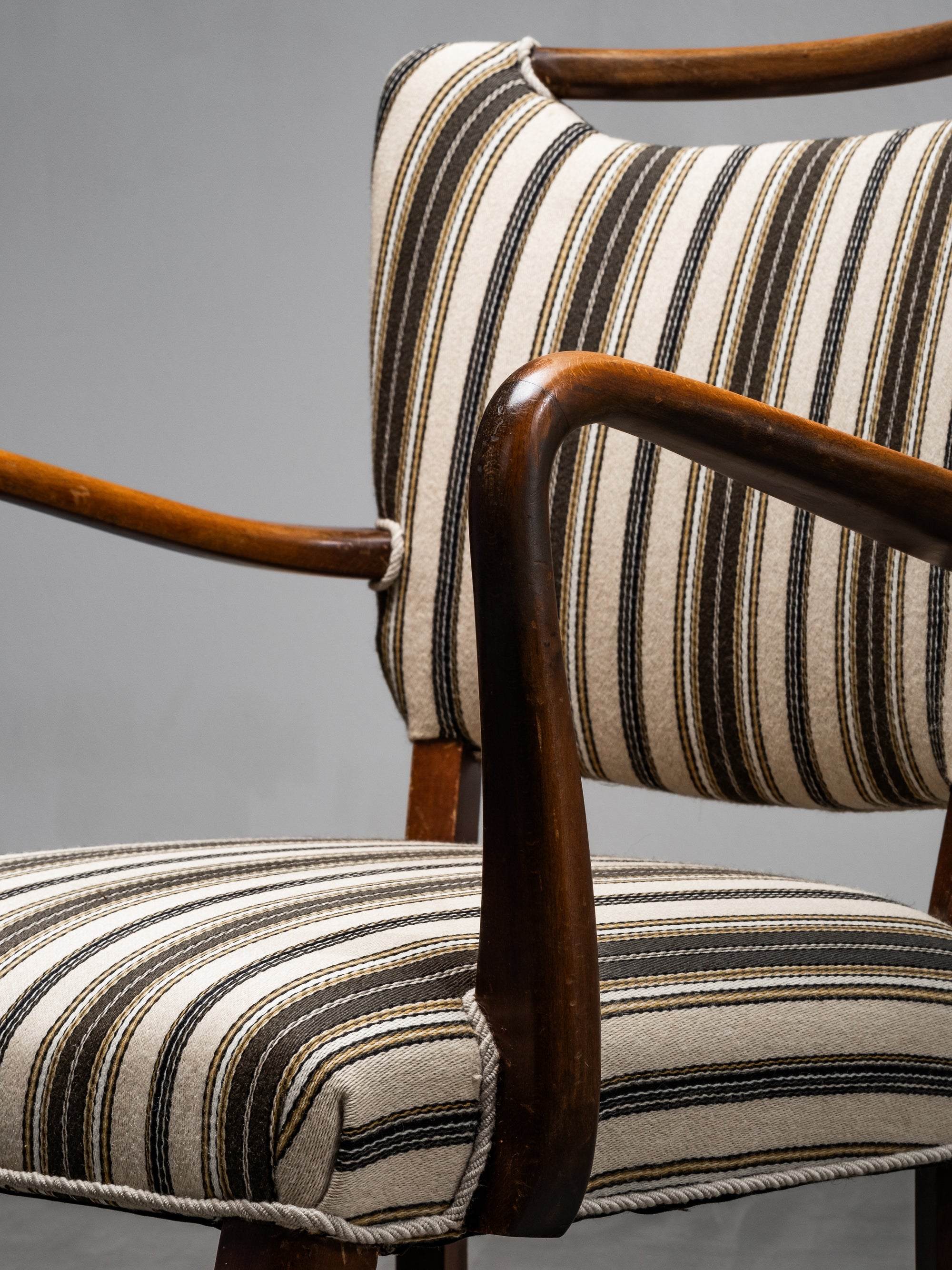 Mid-Century Armchair with Original Striped Wool Upholstery, Danish Designer