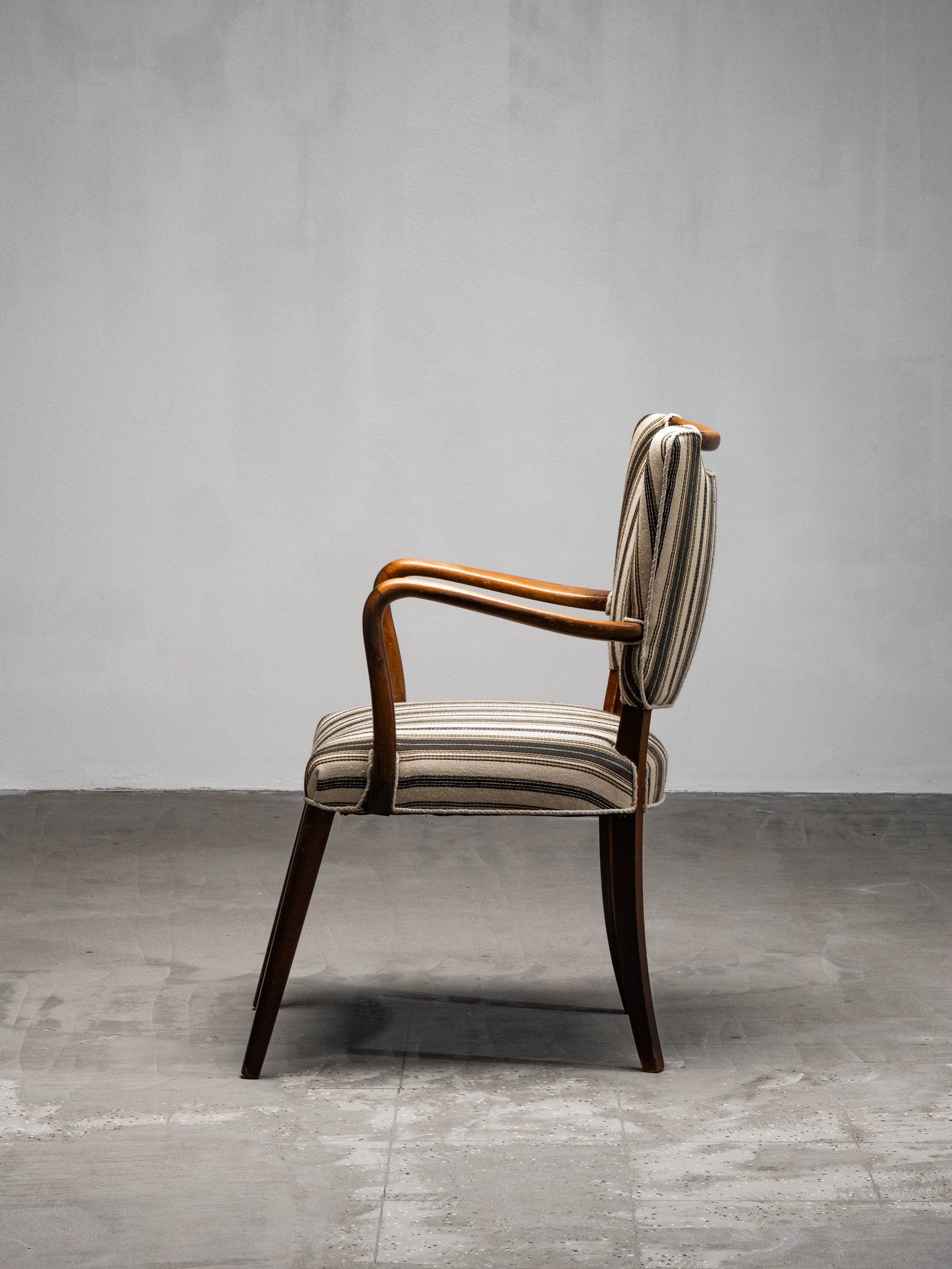 Mid-Century Armchair with Original Striped Wool Upholstery, Danish Designer